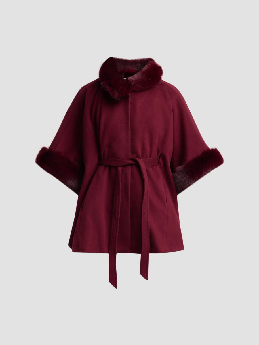 Sofia Cashmere Women's Faux-fur Cashmere Belted Cape In Bordeaux