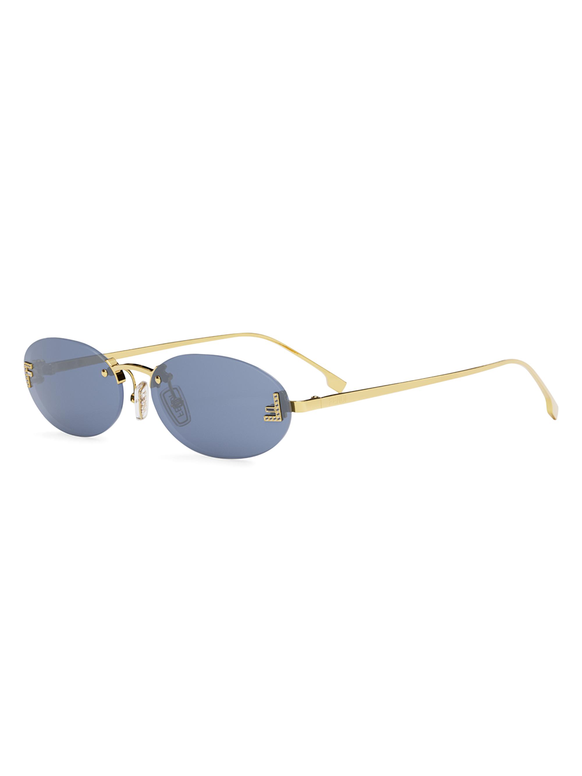 Fendi Women's 54MM Double-F Logo-Embellished Oval Sunglasses - Blue Gold