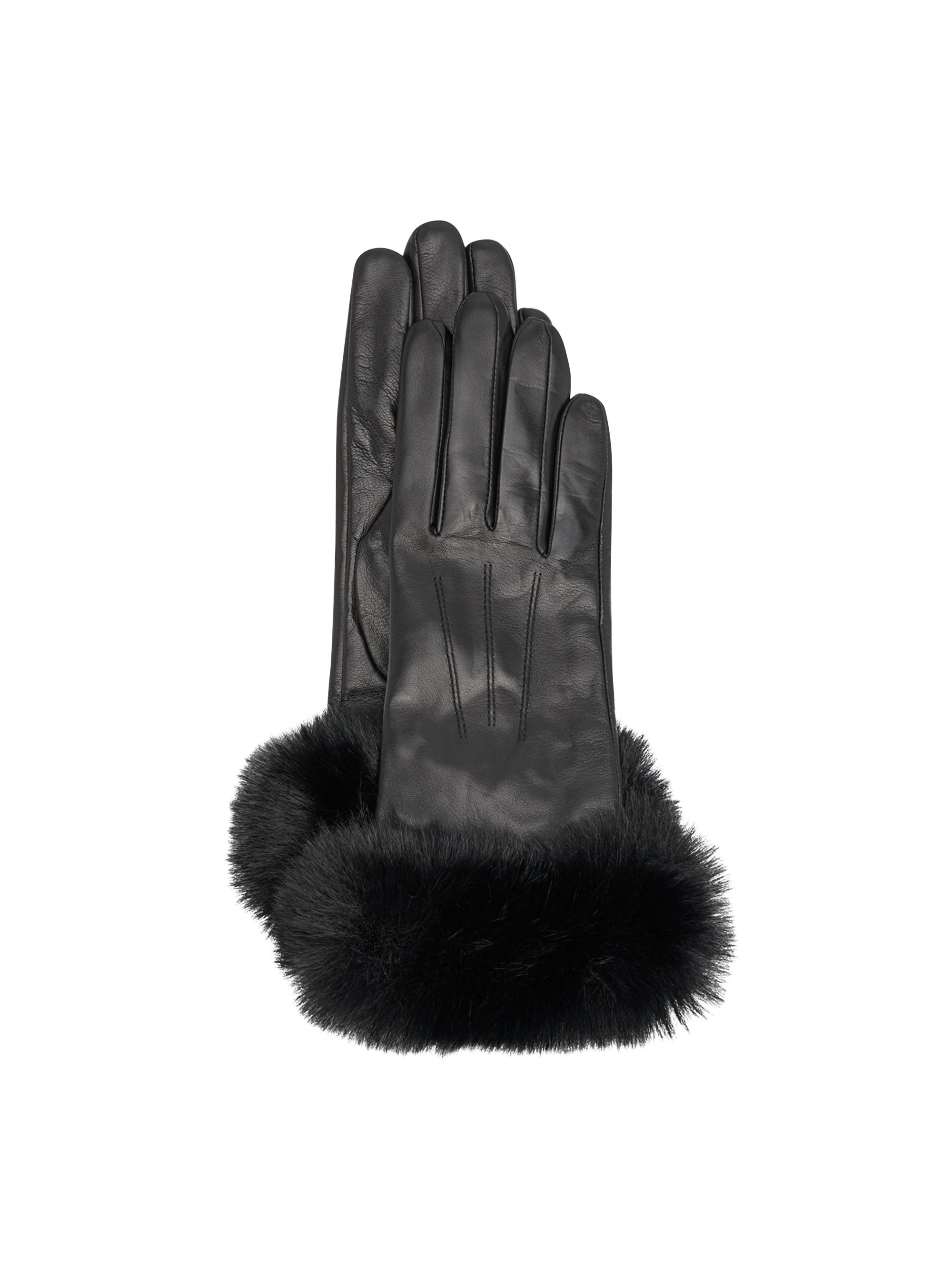 Sofia Cashmere Women's Faux Fur-Trimmed Leather Gloves - Black