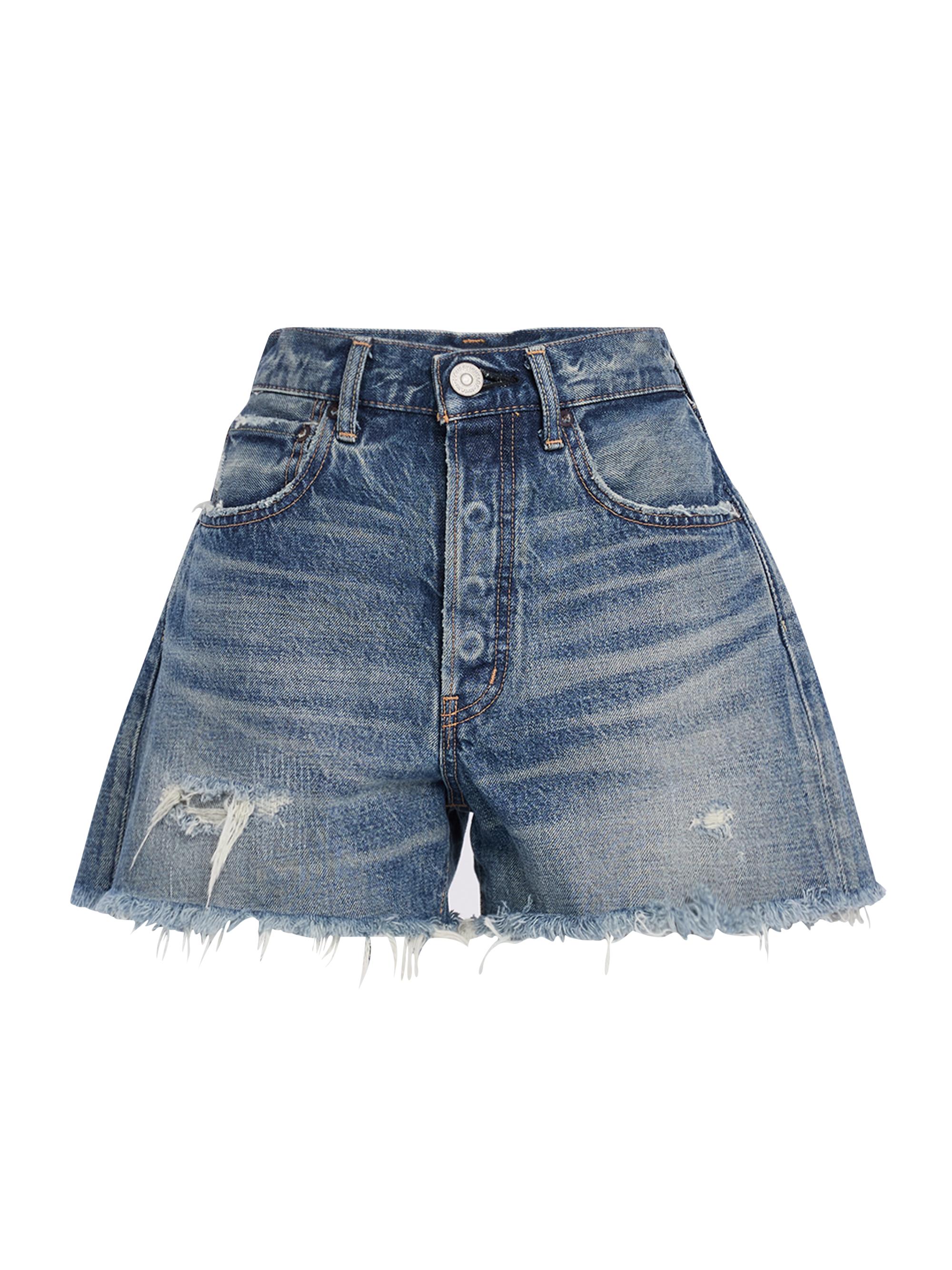 Moussy Vintage Women's Herricks High-Rise Frayed Denim Shorts - Blue