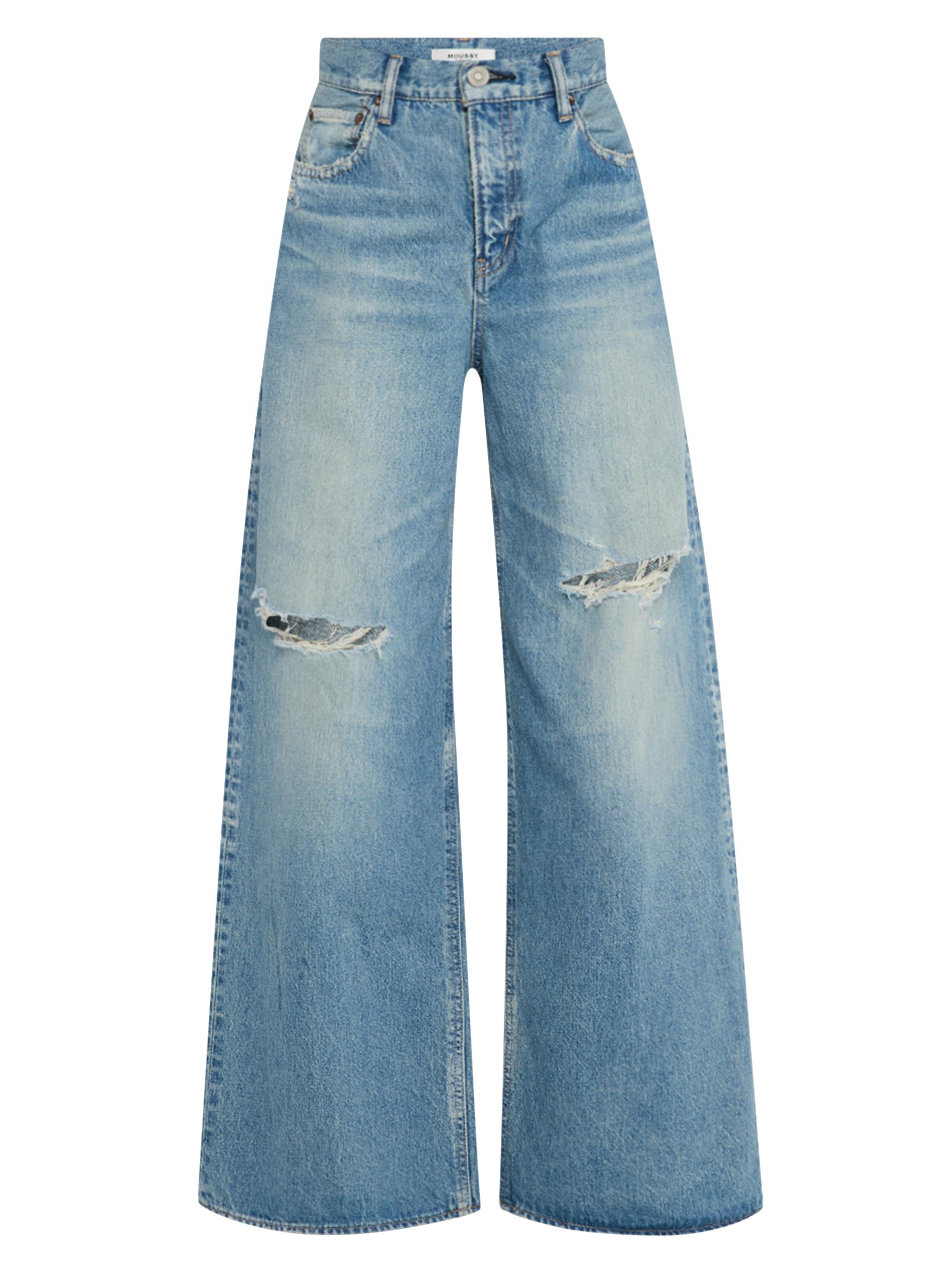 Moussy Vintage Women's Hempstead High-Rise Super-Wide Distressed Jeans - Light Blue