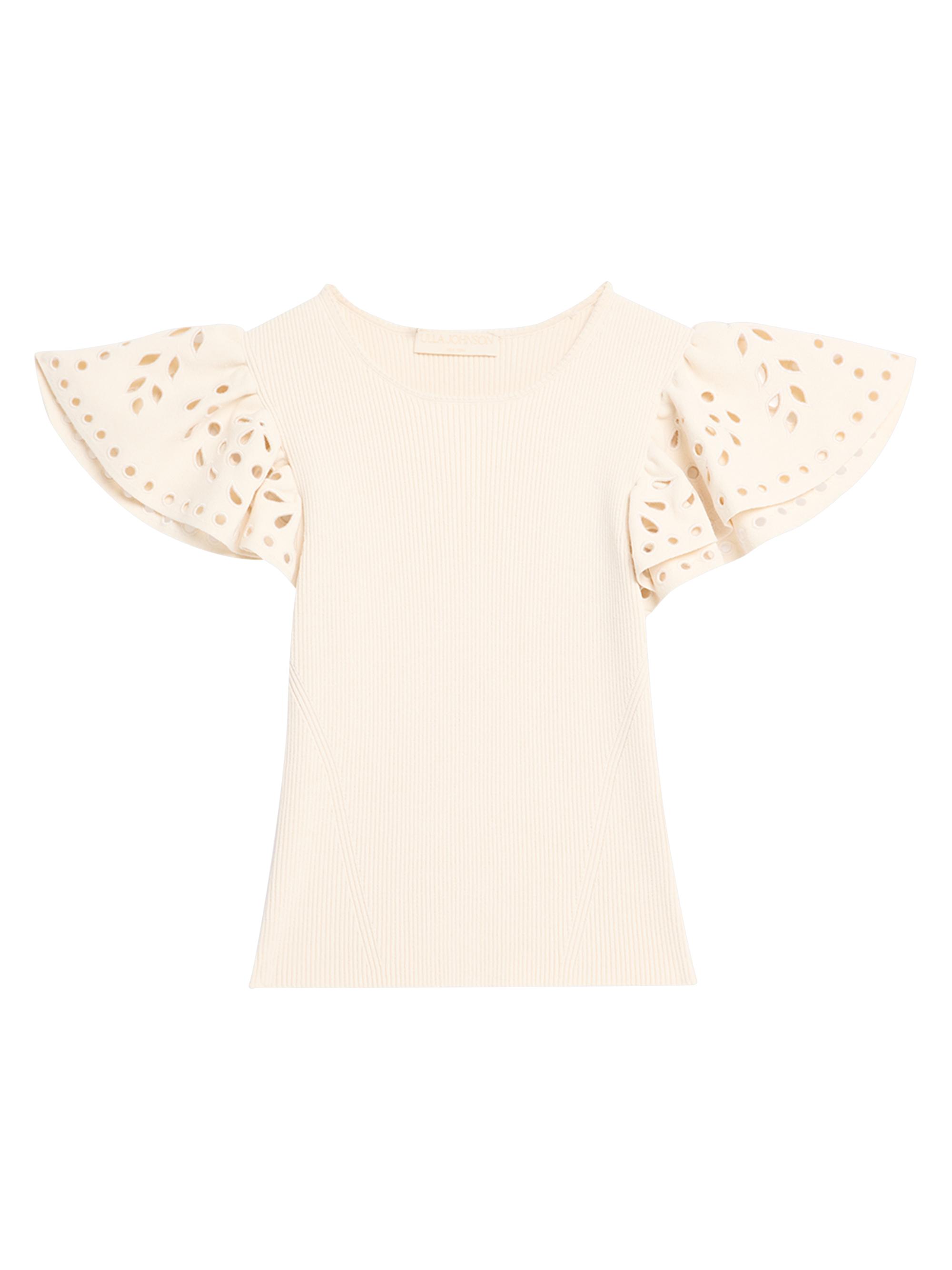 Ulla Johnson Women's Edith Knit Ruffle-Sleeve Top - White