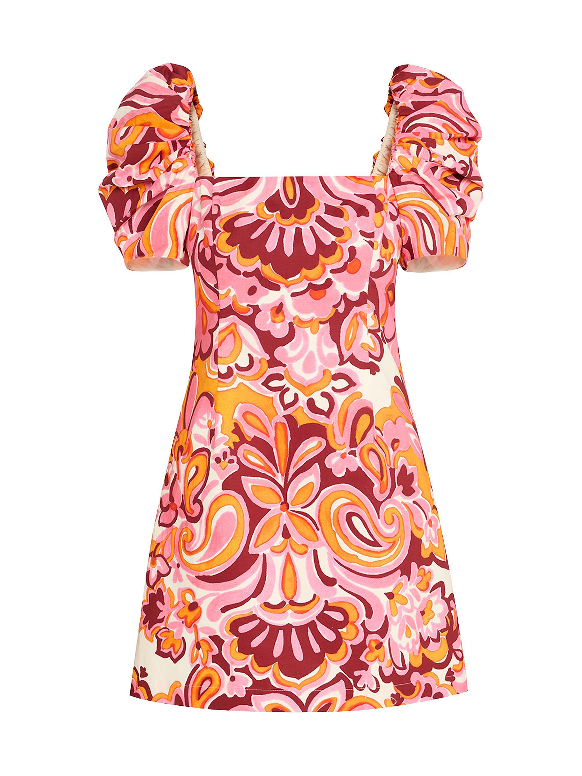 Cara Cara Women's Kelly Puff-Sleeve Cotton Minidress - Pink Pattern