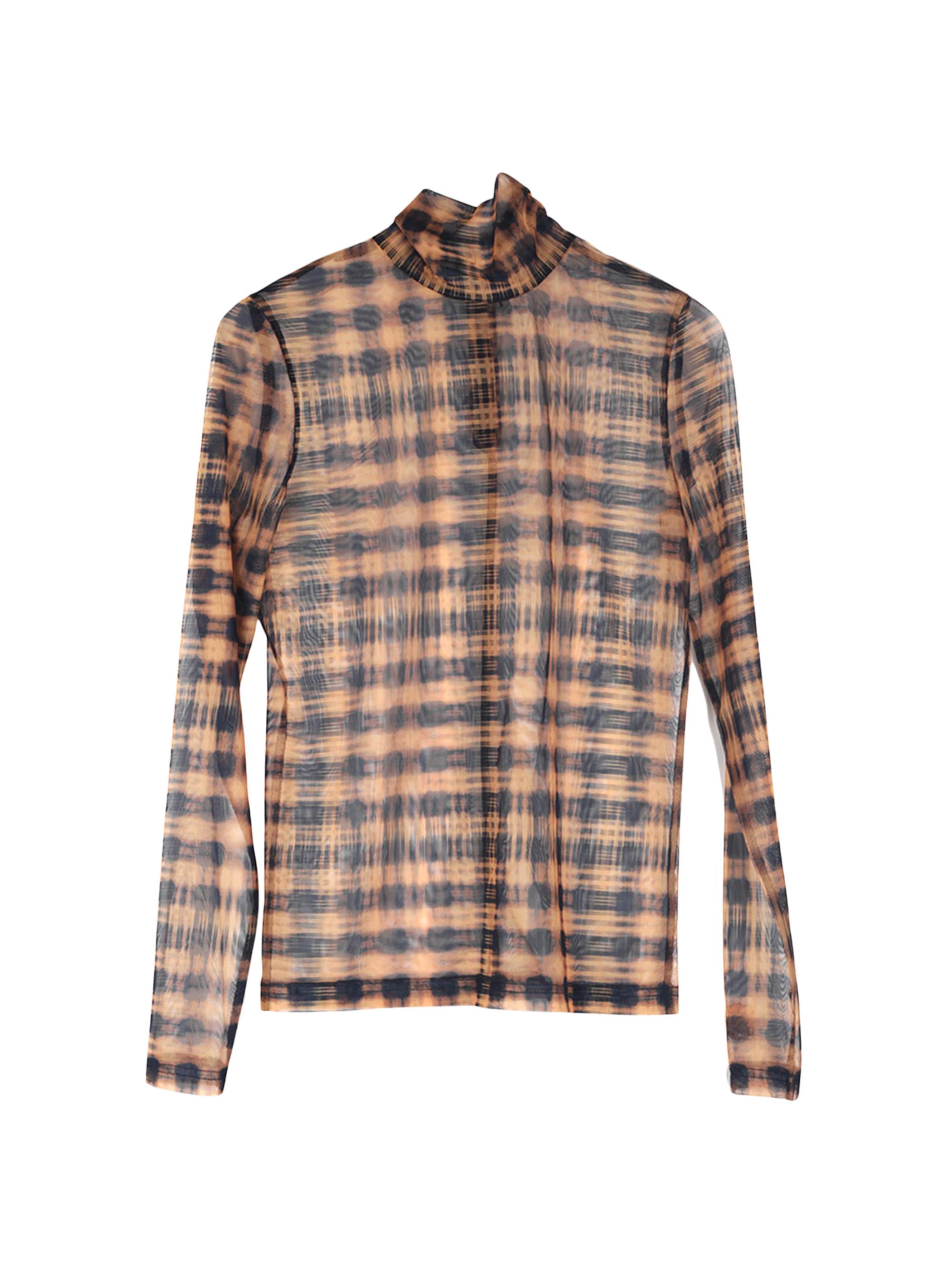 PH5 Women's Sulley Plaid Mesh Turtleneck Top - Brown Black