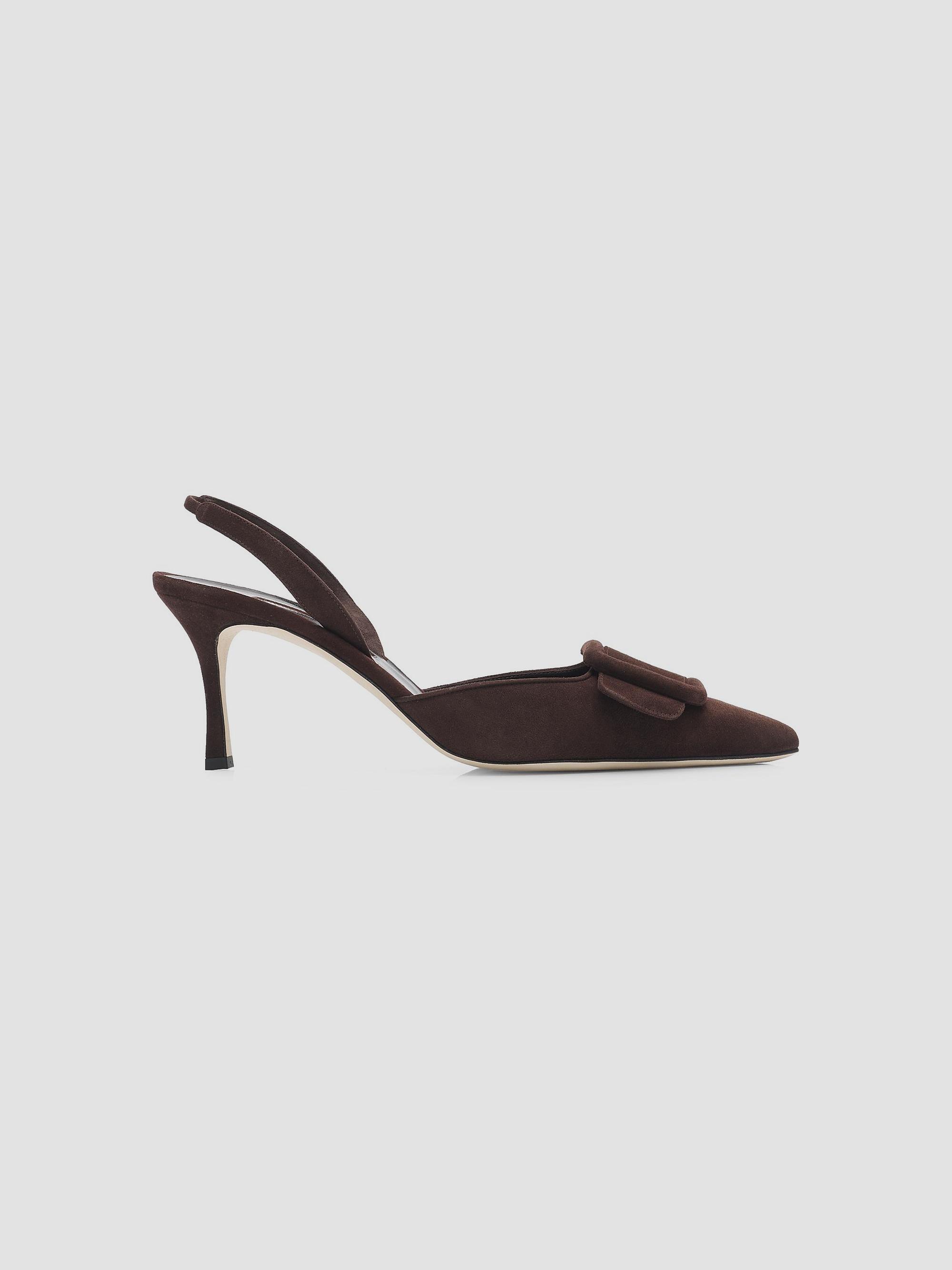 Manolo Blahnik Women's Maysli 70MM Buckle-Detail Suede Slingback Pumps - Dark Brown | Thumbnail 5