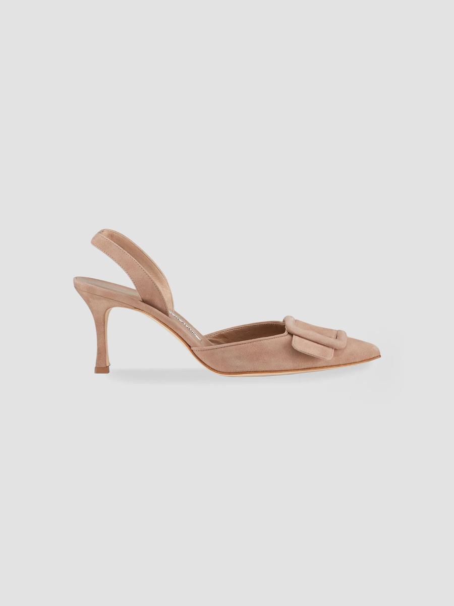 Manolo Blahnik Women's Maysli 70mm Suede Slingback Pumps In Dark Beige