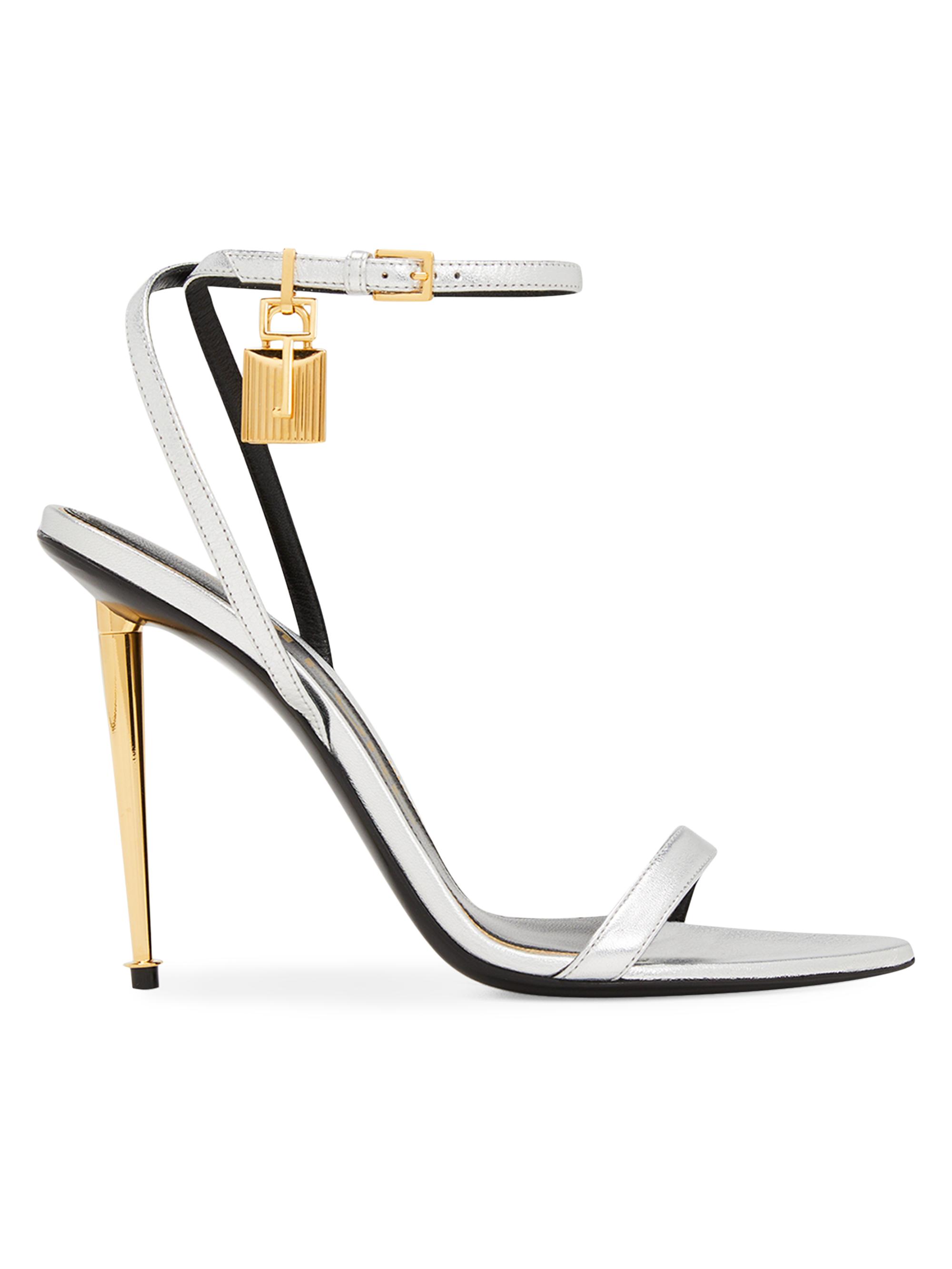 TOM FORD Women's 105MM Metallic Leather Stiletto Sandals - Silver