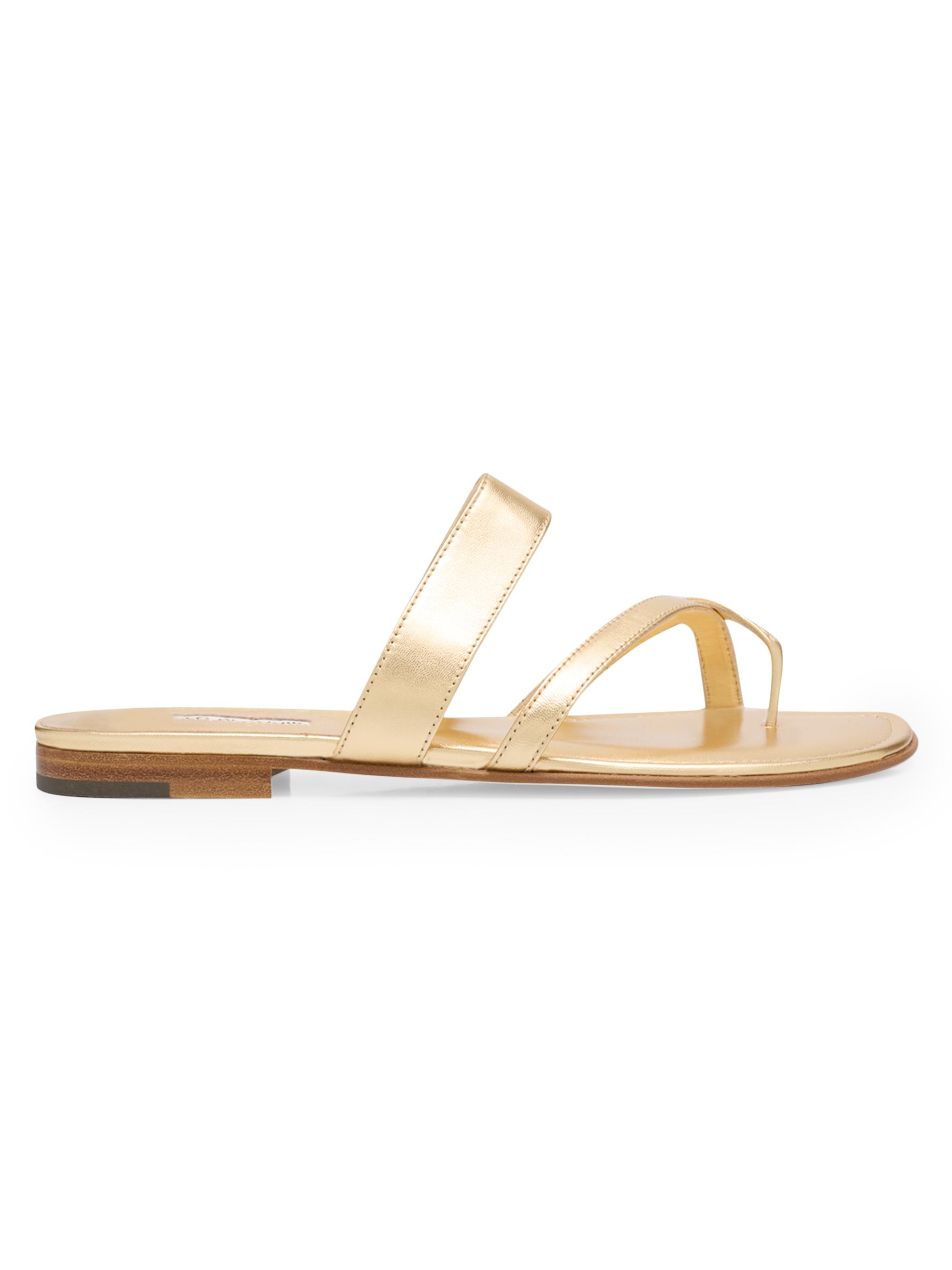 Manolo Blahnik Women's Susa Leather Flat Sandals - Gold