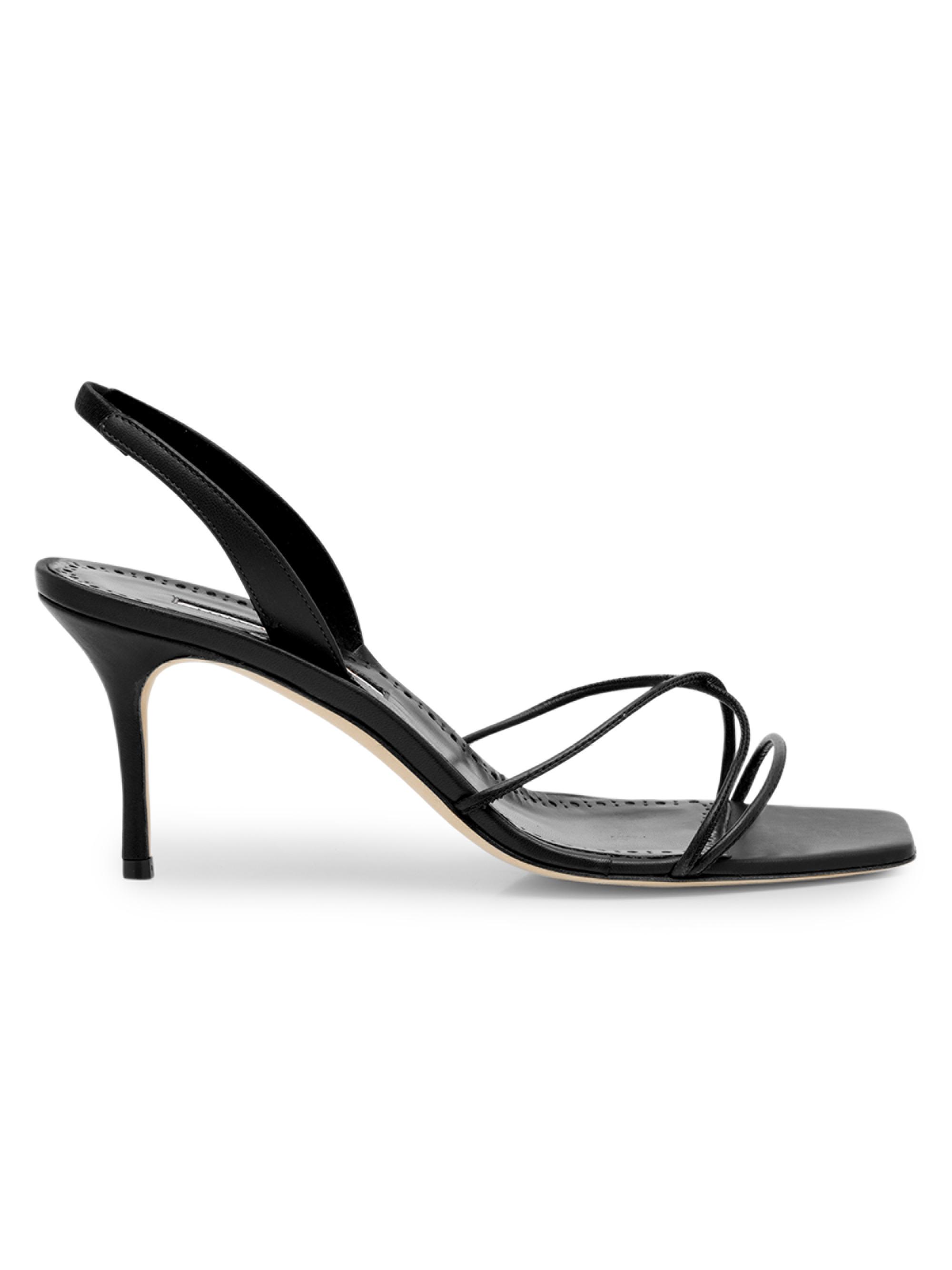 Manolo Blahnik Women's 70MM Leather Slingback Sandals - Black