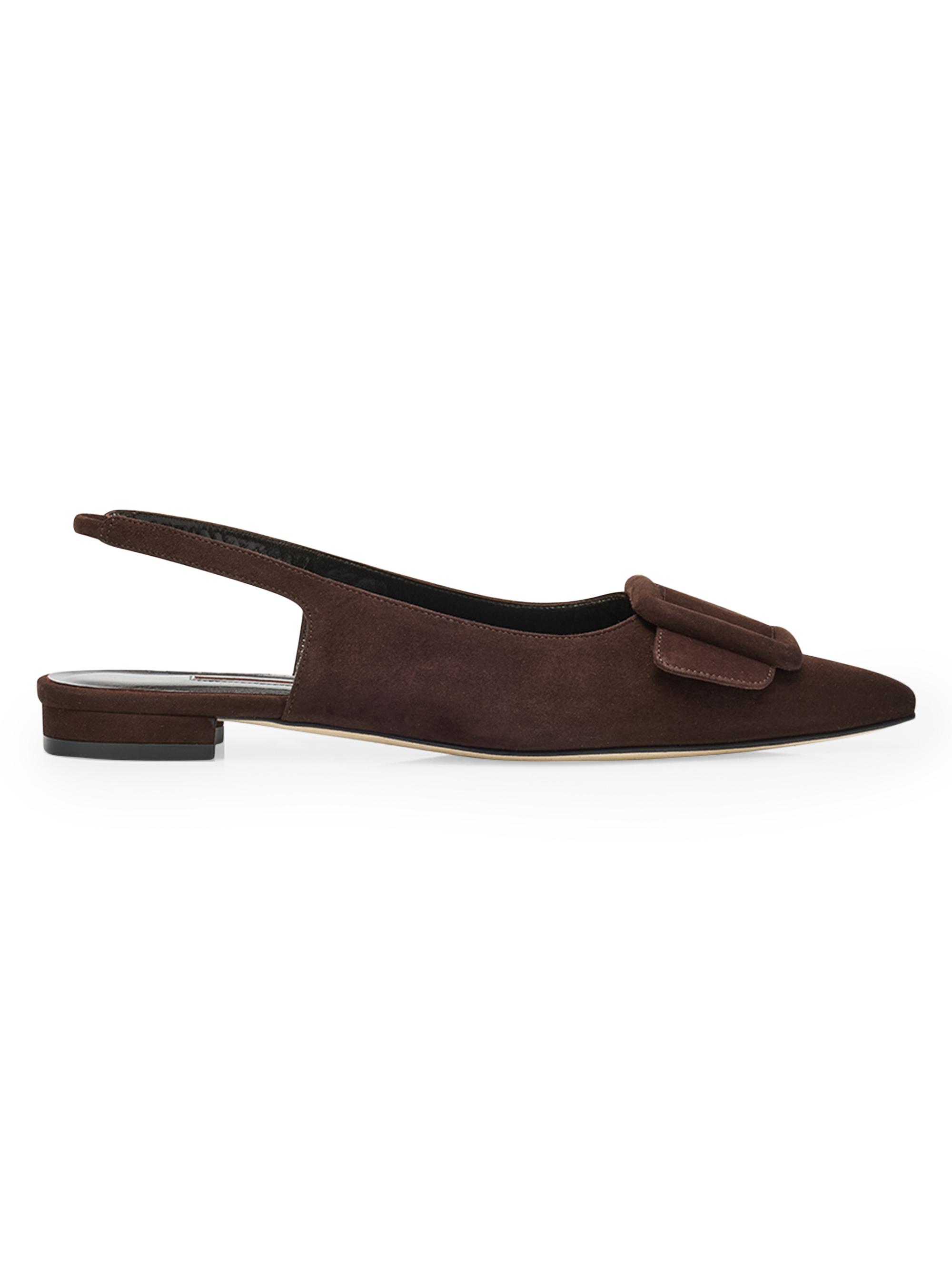 Manolo Blahnik Women's Maylura Suede Slingback Flats - Dark Brown