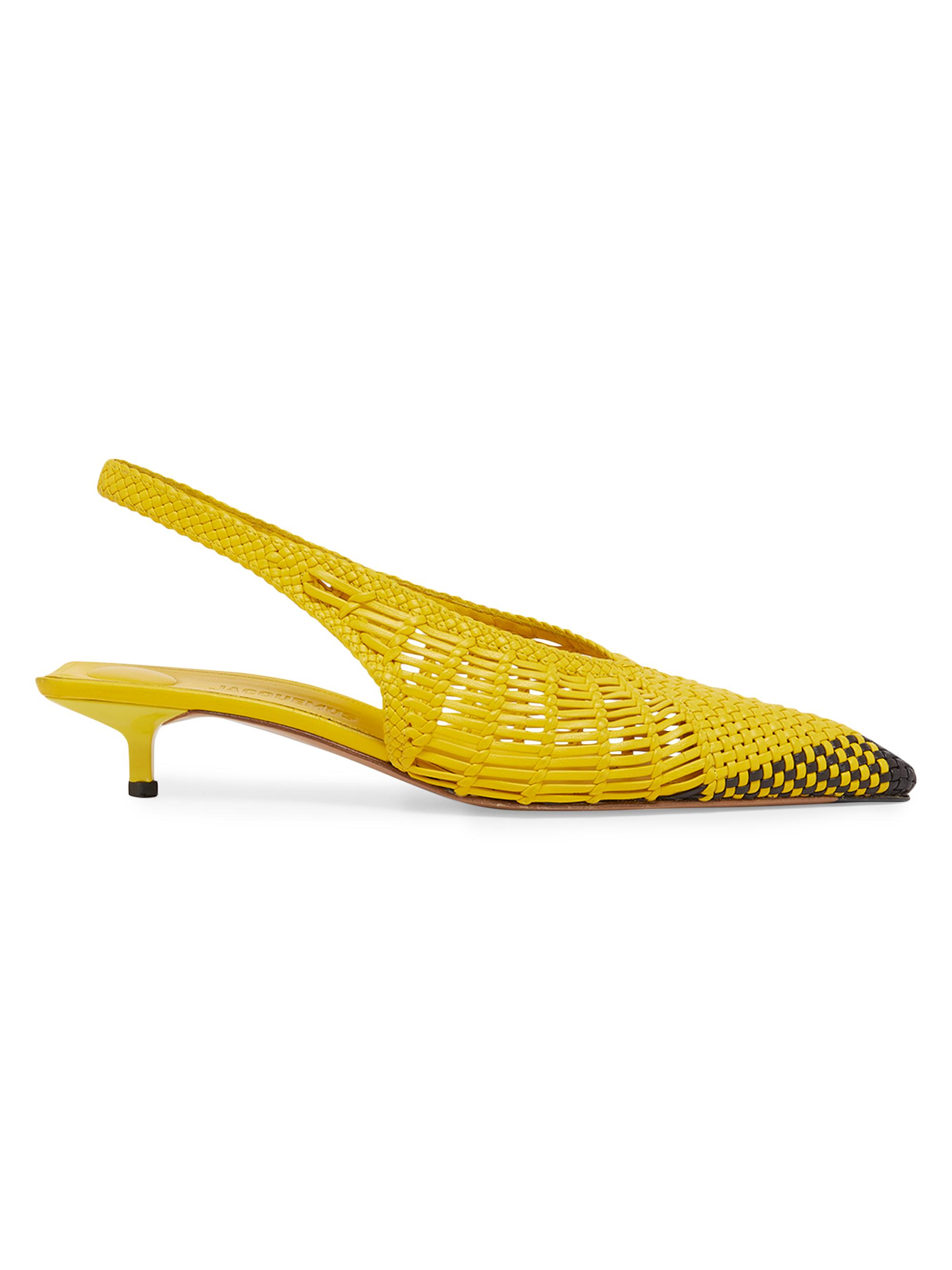 Jacquemus Women's Les Cubisto 40MM Woven Leather Slingback Pumps - Yellow