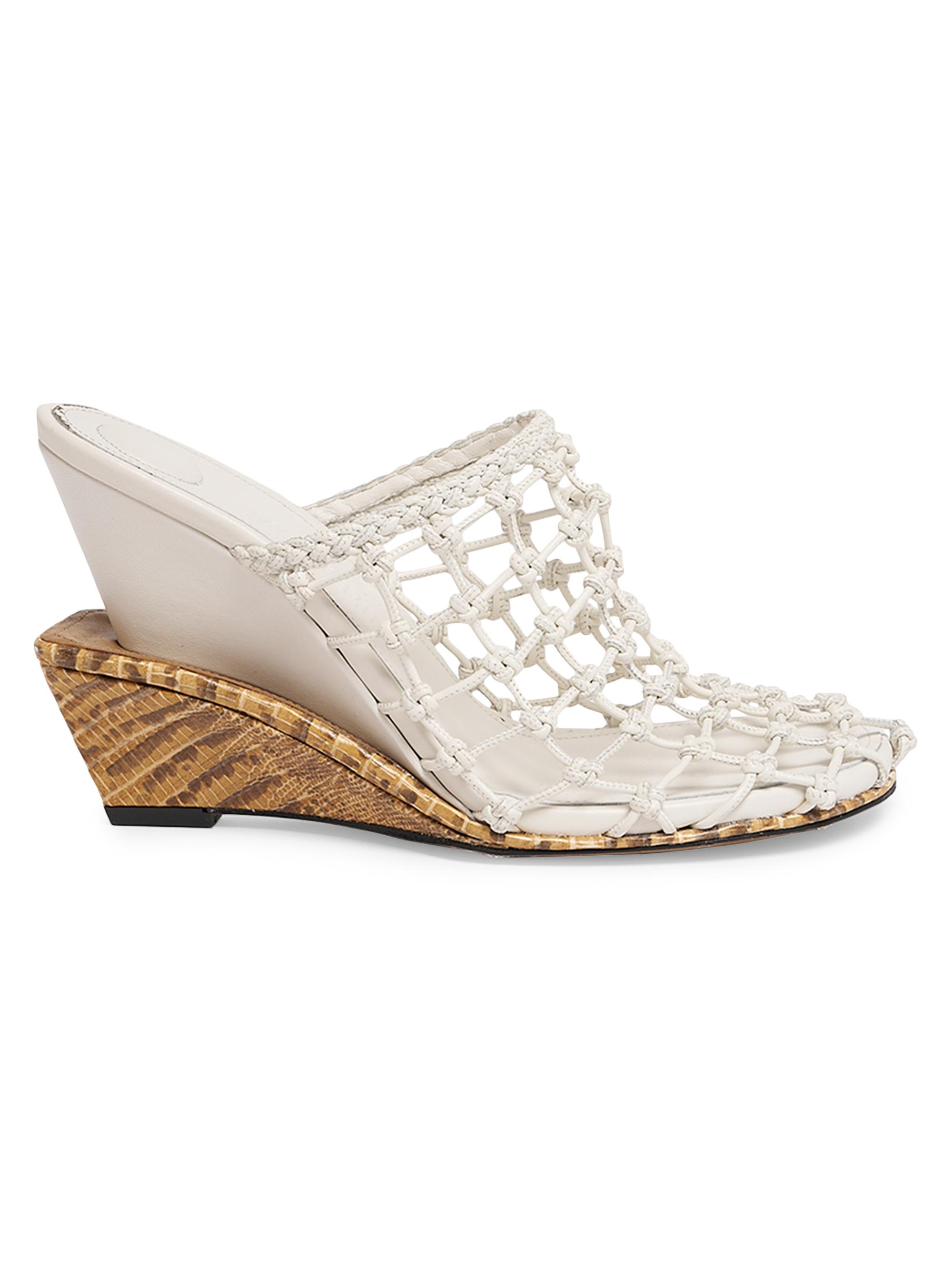 Jacquemus Women's Les Doubles 100MM Snakeskin-Print Wedge-Heel Mules - White