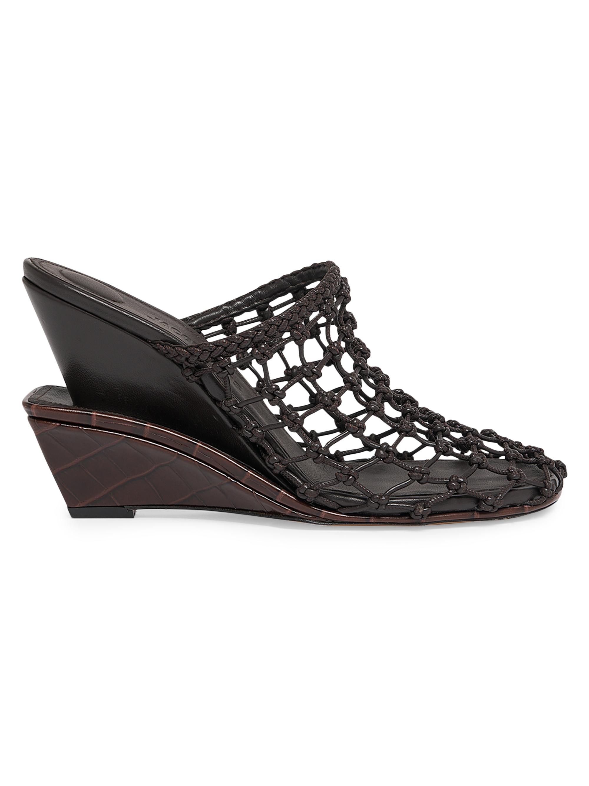 Jacquemus Women's Les Doubles 0MM Croc-Embossed Wedge-Heel Mules - Brown