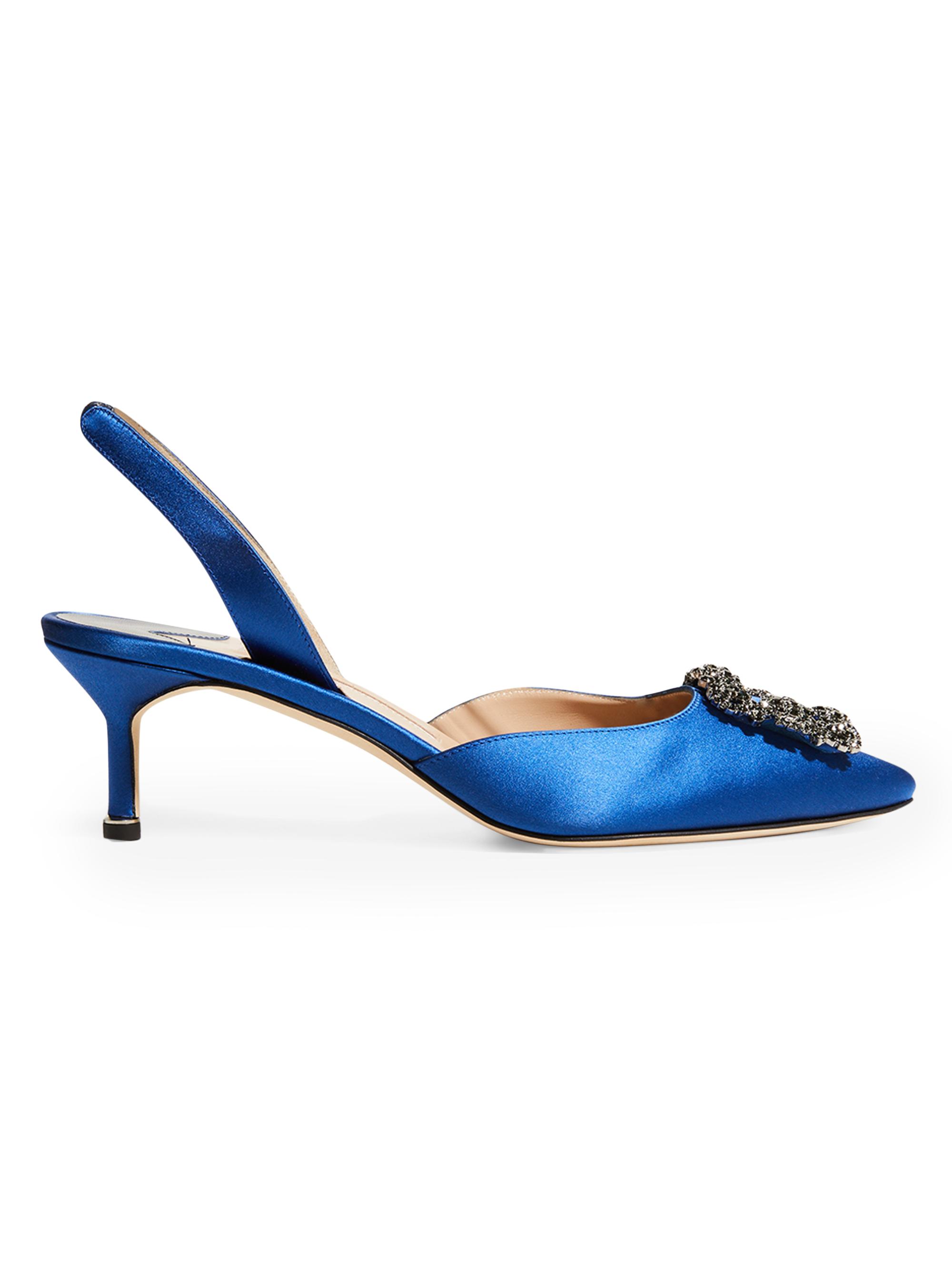 Manolo Blahnik Women's Hangisi 0MM Satin & Crystal Slingback Pumps - Blue