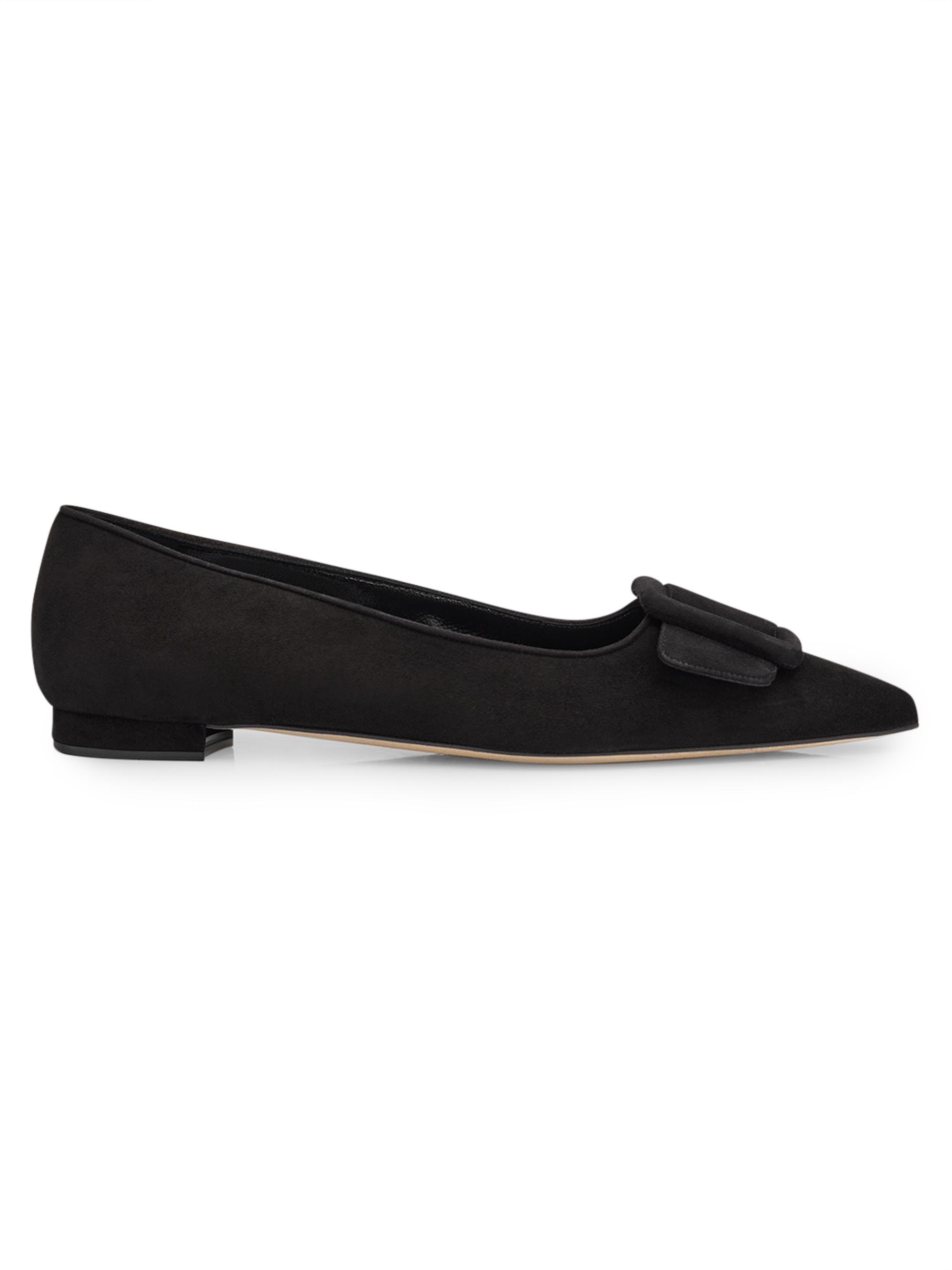 Manolo Blahnik Women's Maysale Buckle-Detail Suede Ballet Flats - Black