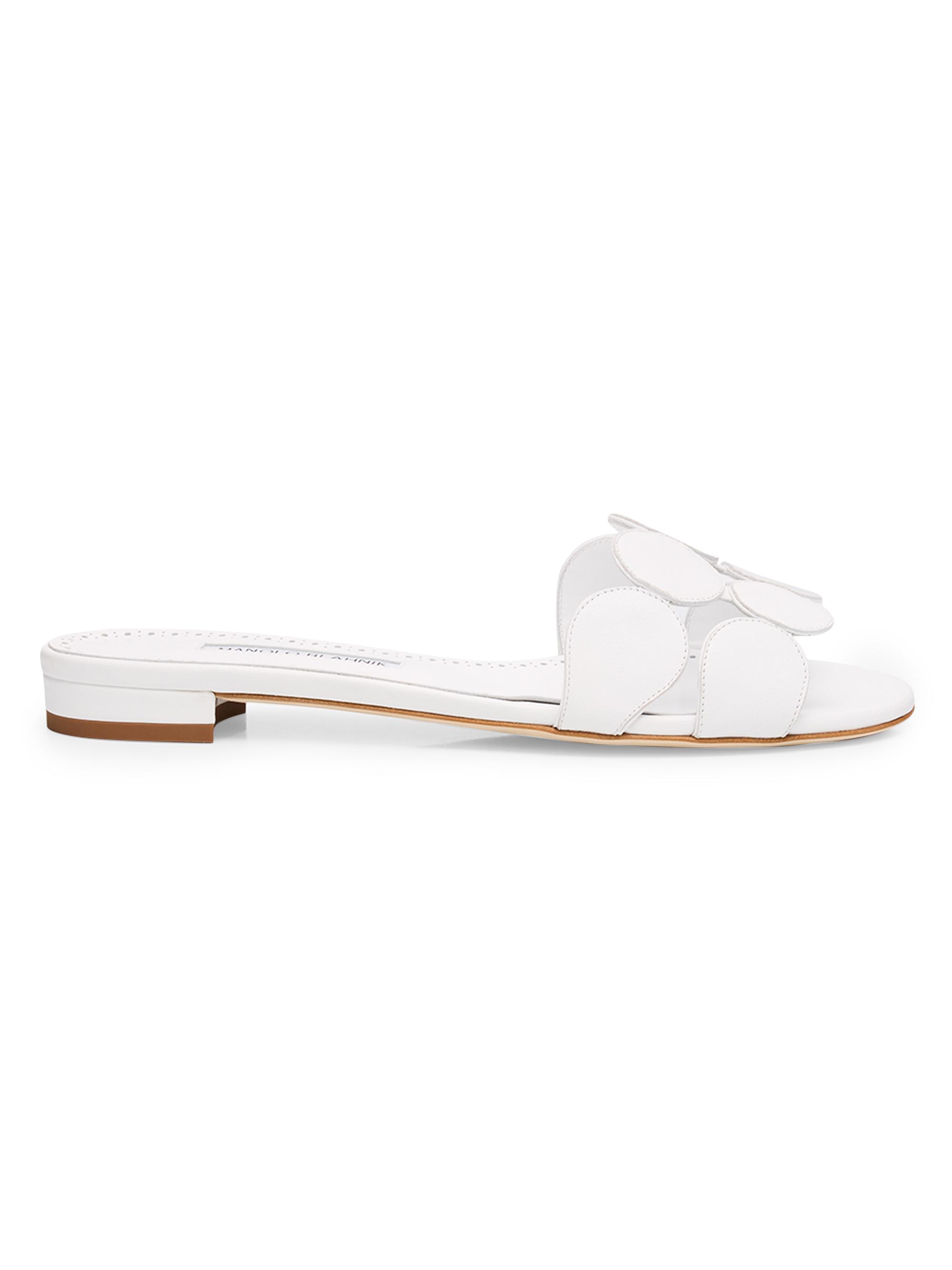 Manolo Blahnik Women's Circle-Cut Leather Flat Sandals - White