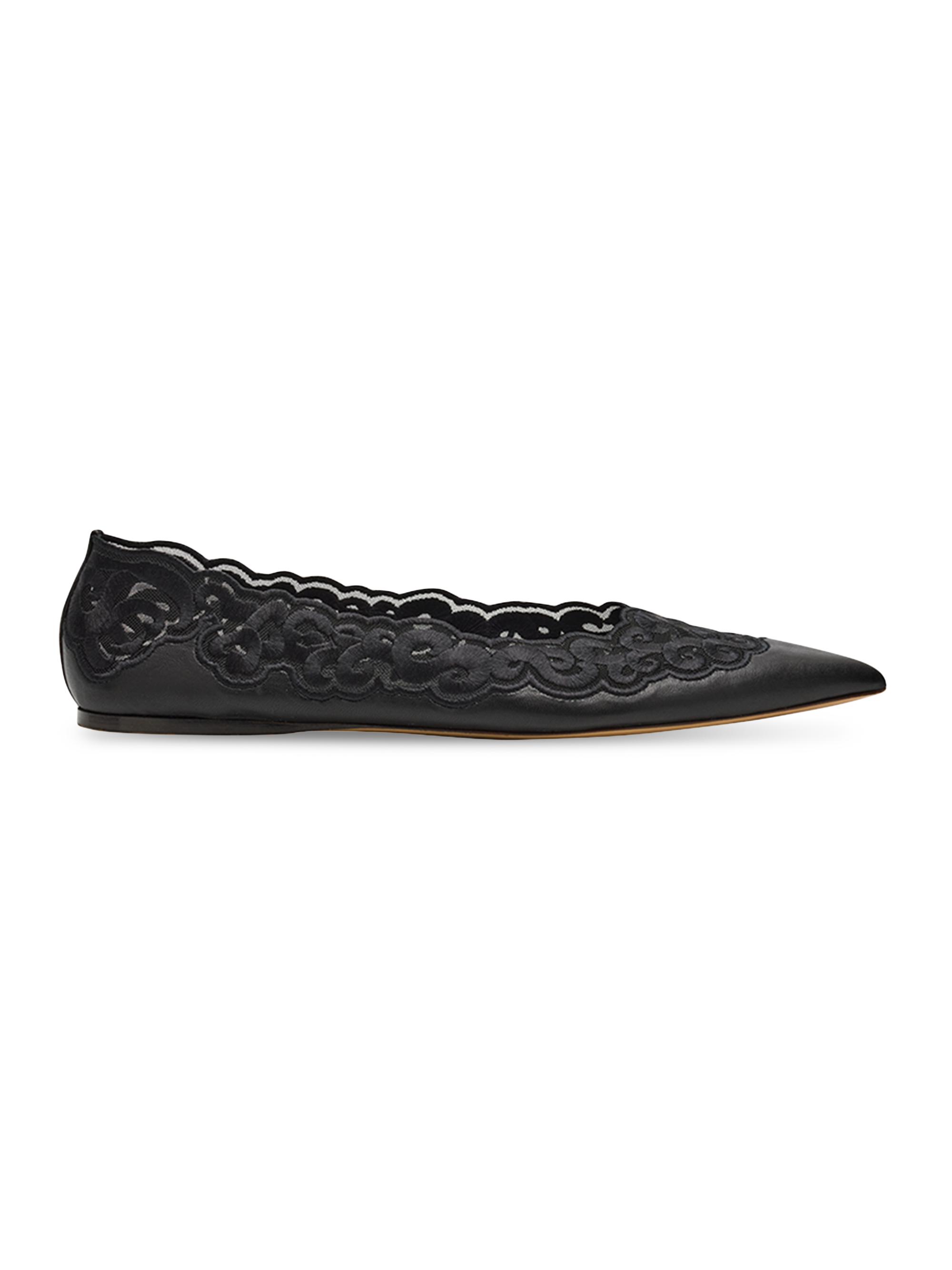 Olivina Women's Ziva Embroidered Leather Ballet Flats - Black