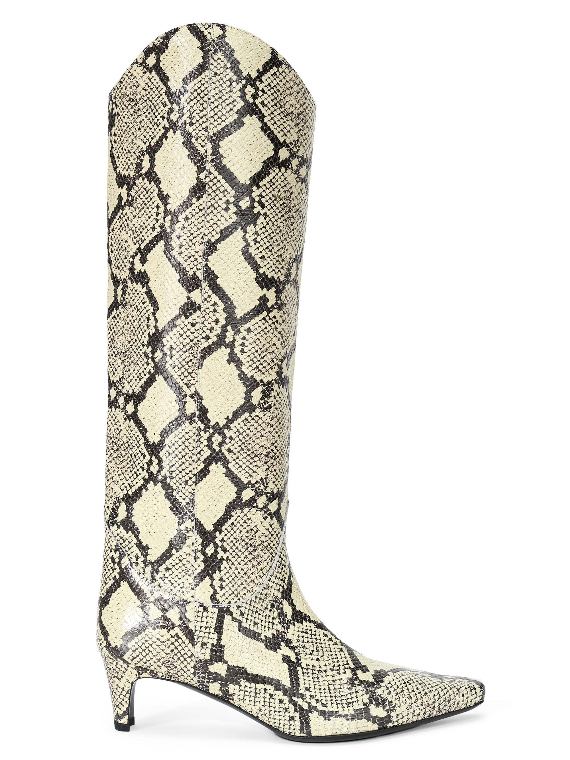 Staud Women's Western Wally Snakeskin Leather Boots - White Snake