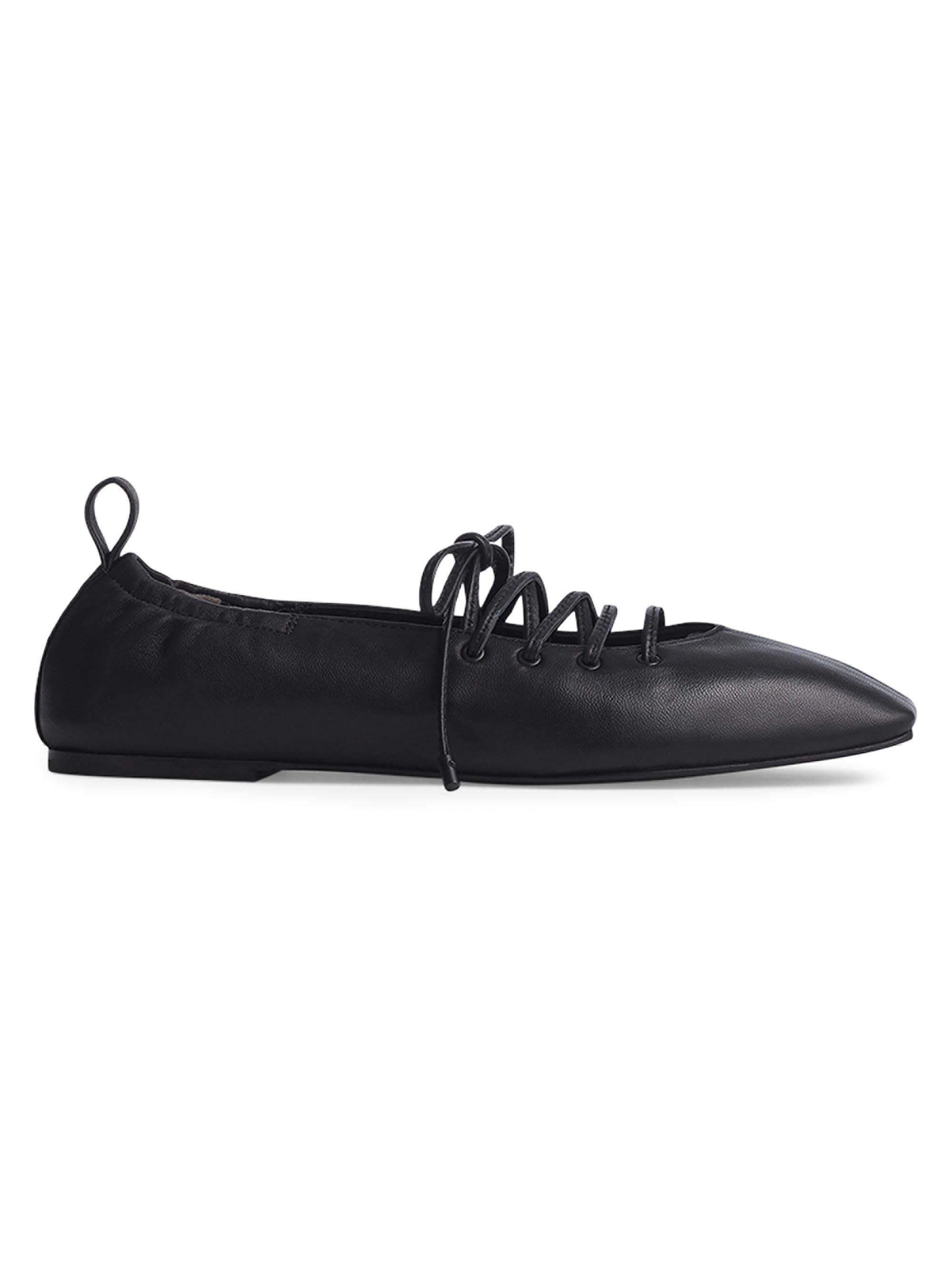 rag & bone Women's Sophia Lace-Up Leather Ballet Flats - Black