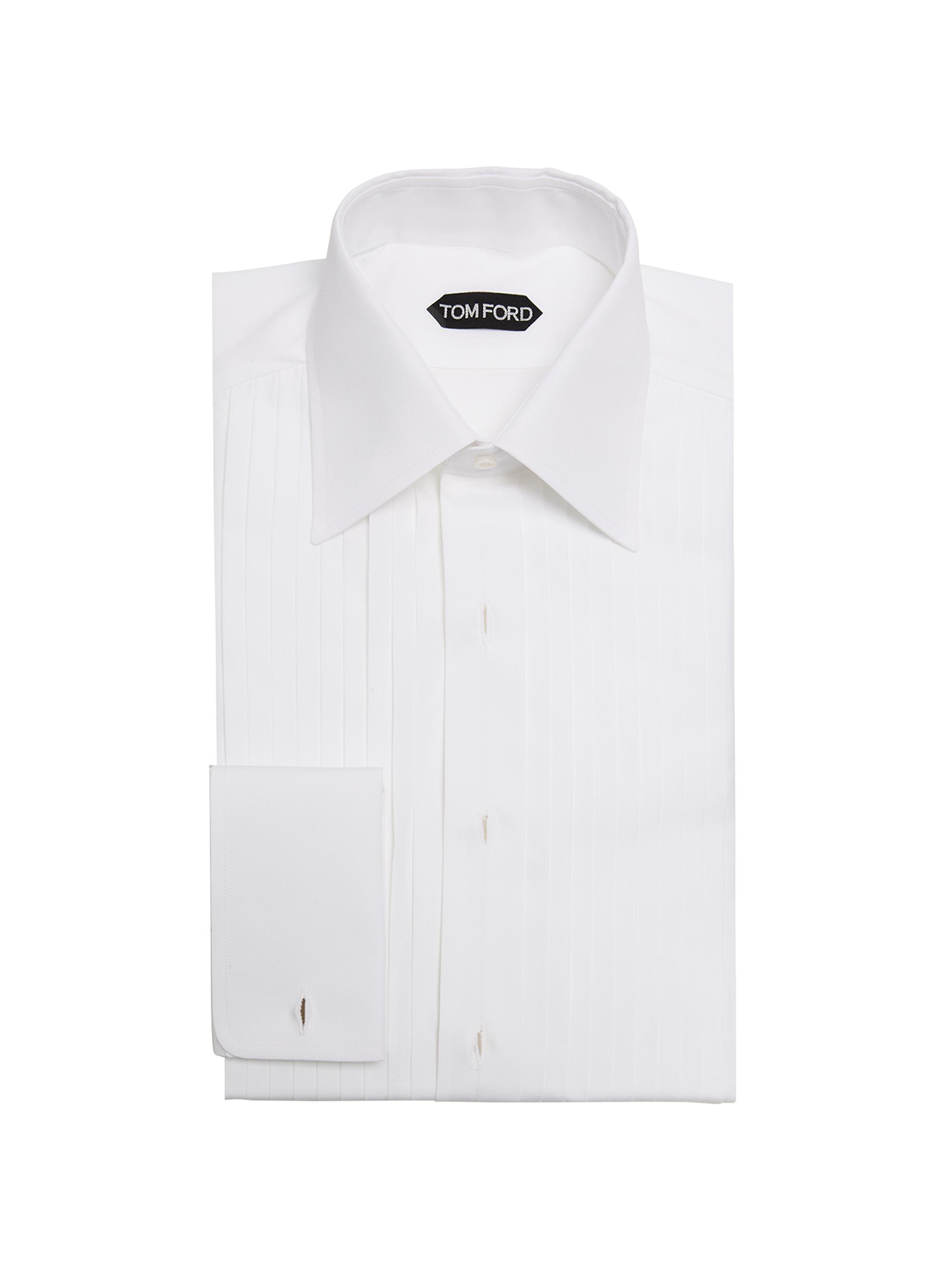TOM FORD Men's Plissé Cotton Dress Shirt - White