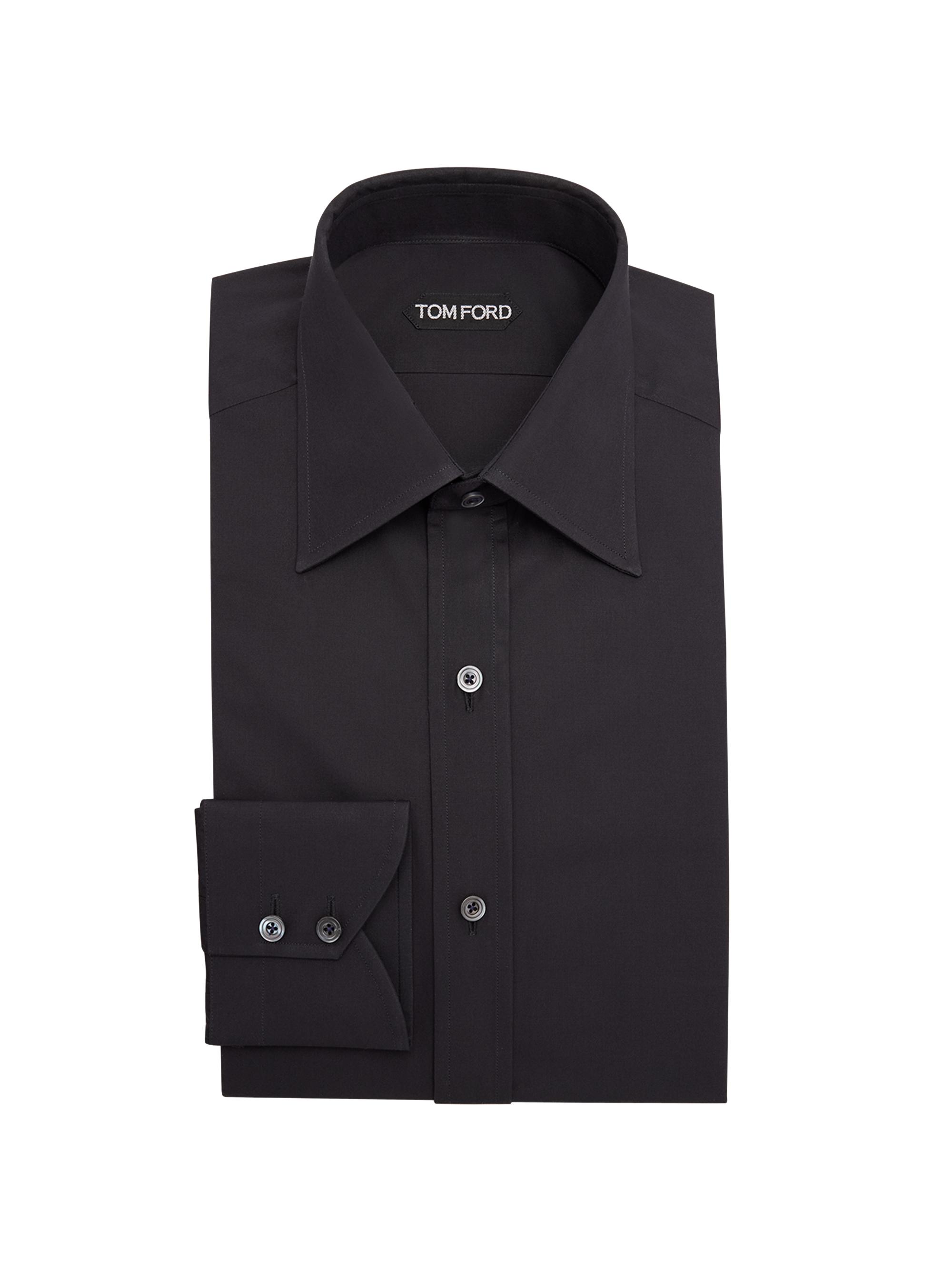 TOM FORD Men's Slim-Fit Cotton Poplin Dress Shirt - Black