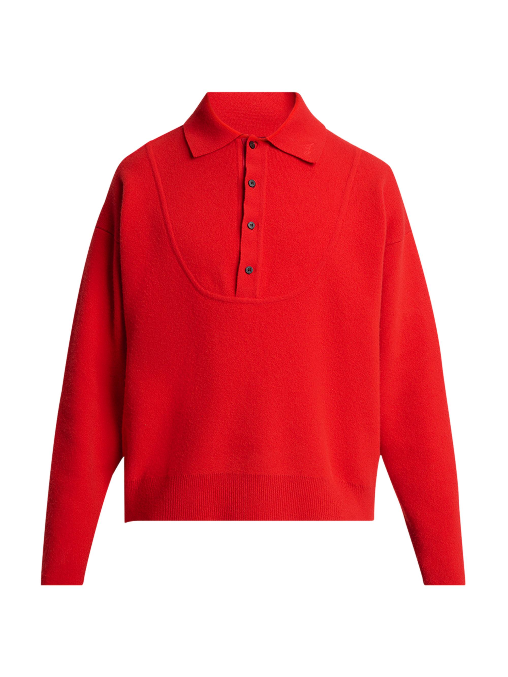 Jacquemus Men's Doppio Wool-Blend Polo Sweater - Red