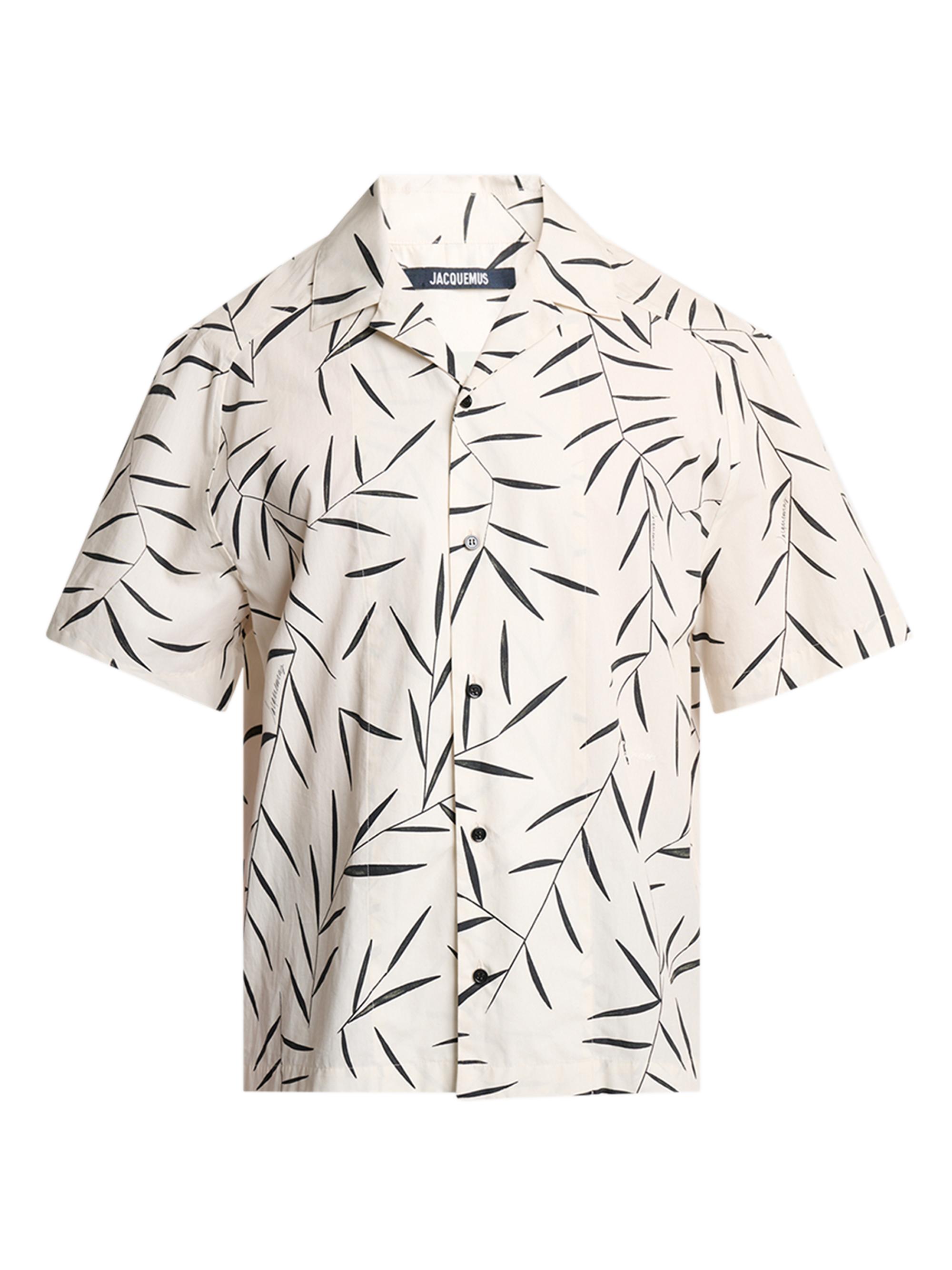Jacquemus Men's Fonccio Printed Cotton Poplin Camp Shirt - White