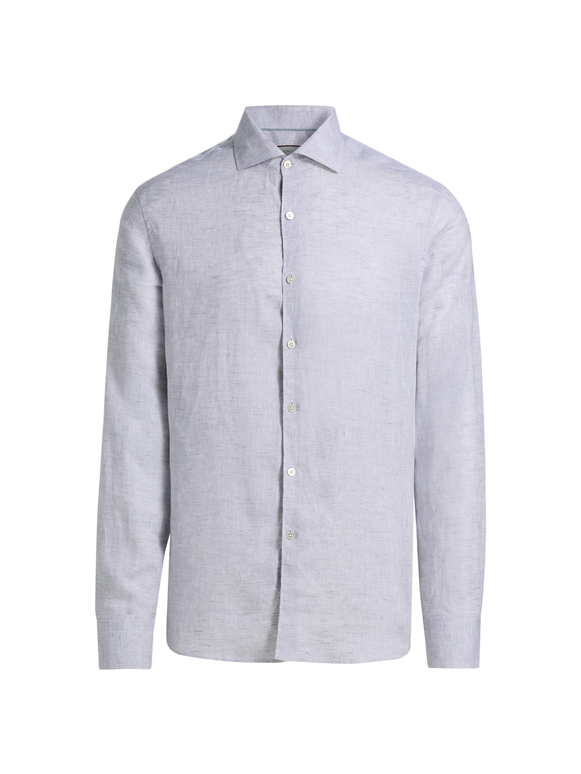 Canali Men's Linen Button-Front Shirt - Light Grey