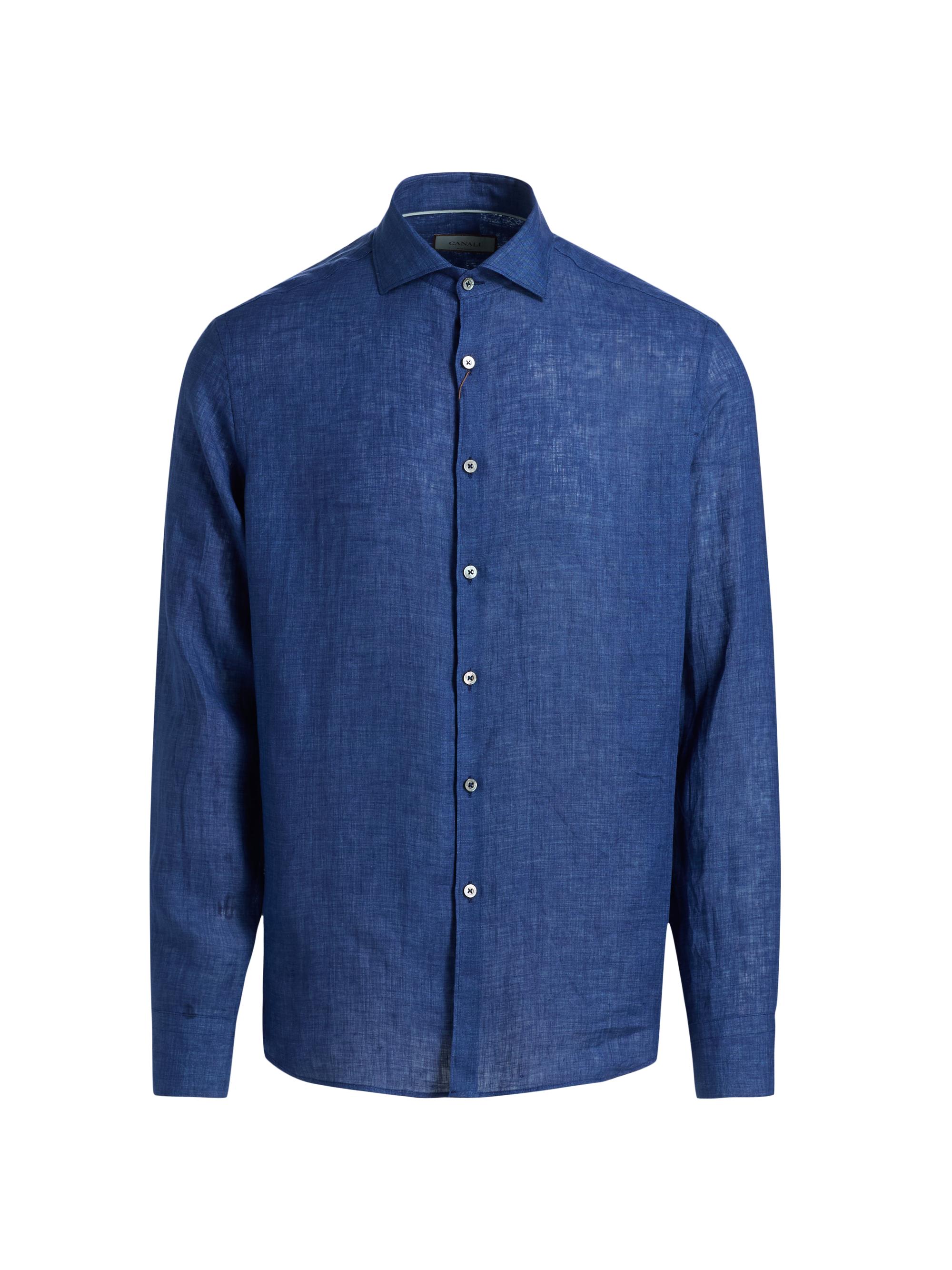 Canali Men's Linen Button-Front Shirt - Navy