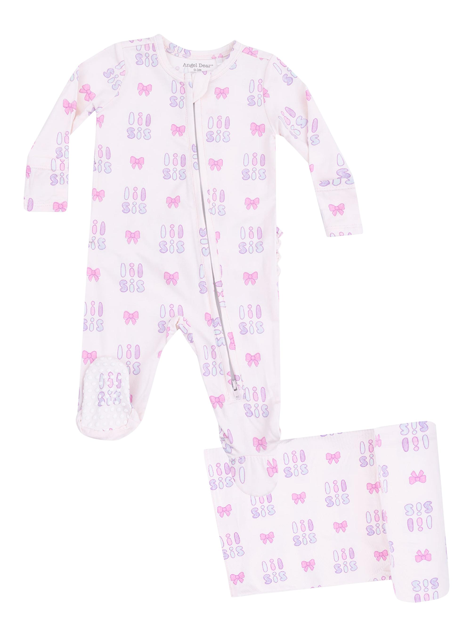 Angel Dear Baby Girl's Lil Sis 2-Way Zip Footie & Blanket Set - Pink 6 Months