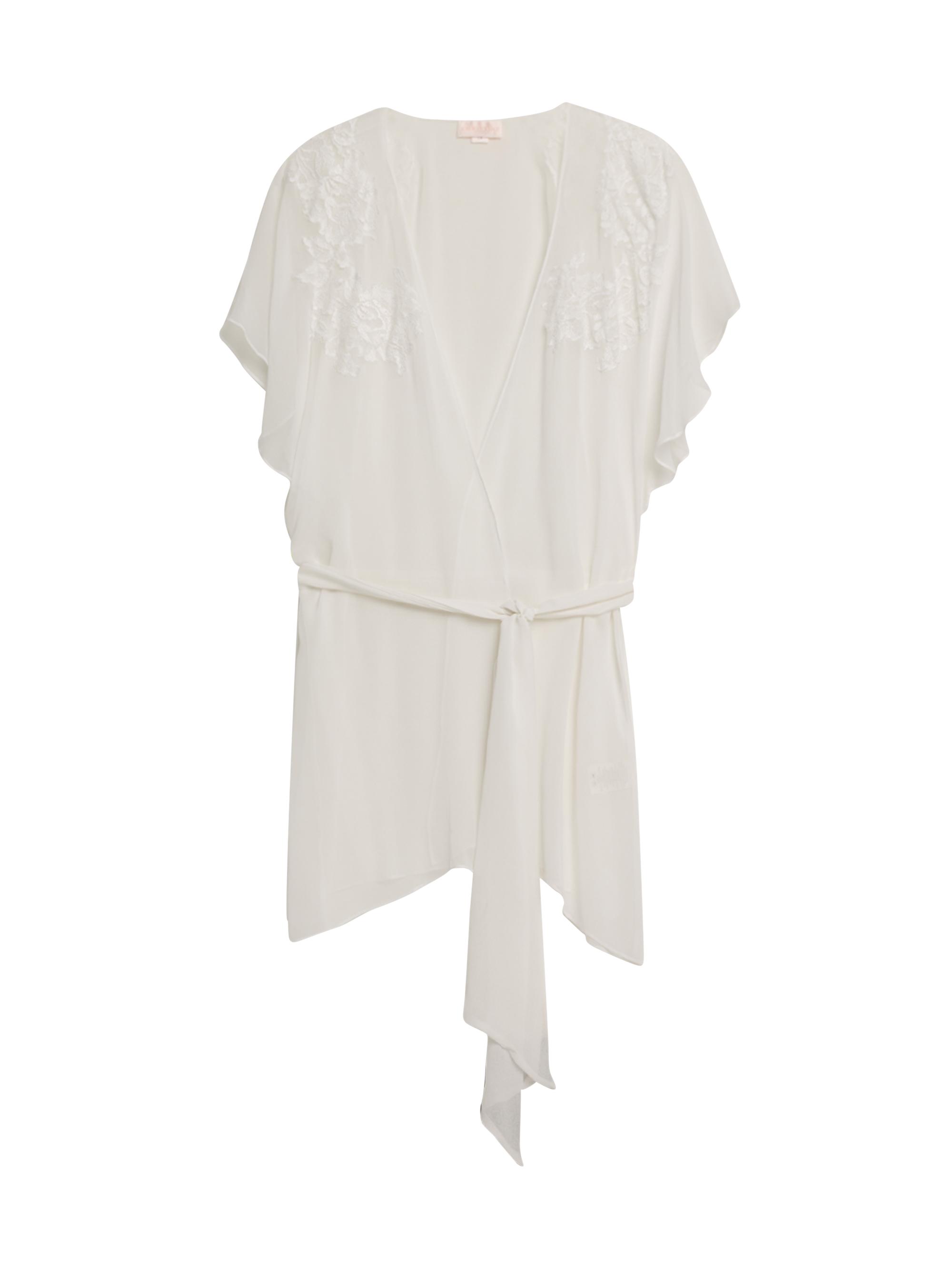 Christine Lingerie Women's Floral Appliqué Silk Chiffon Robe - White