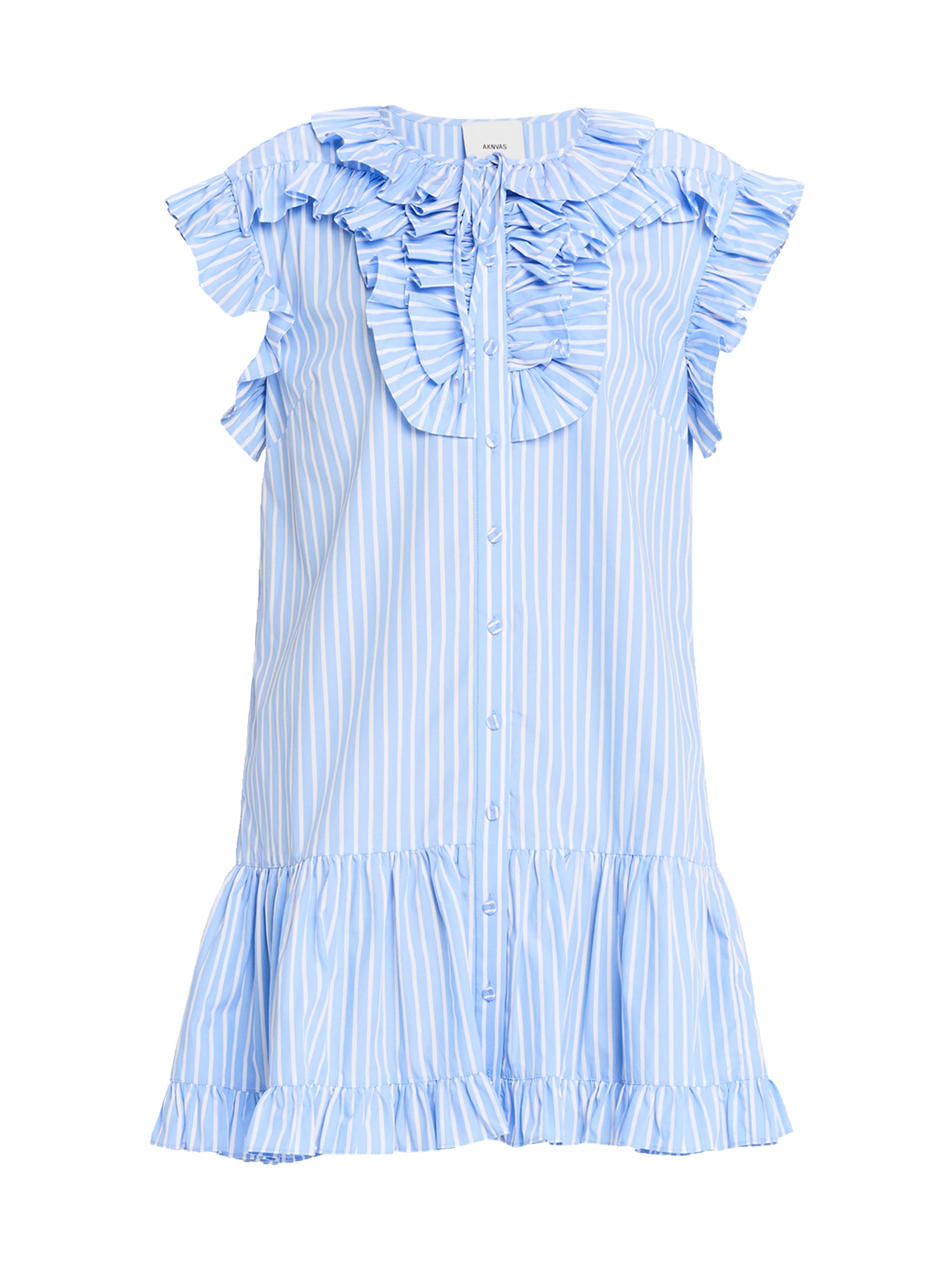 Aknvas Women's Maya Pinstriped Cotton Poplin Tunic Minidress - Blue Pattern