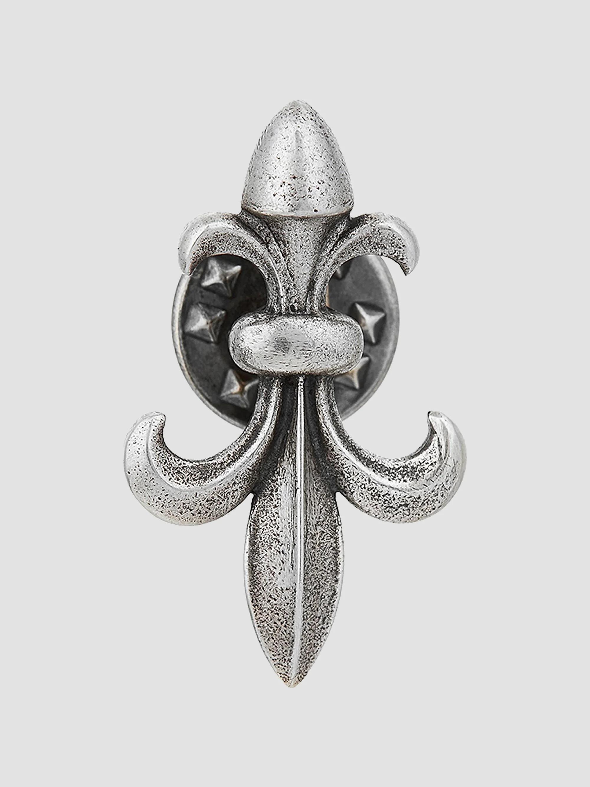 Men's Fleur De Lis Sterling Silver Brooch - Silver