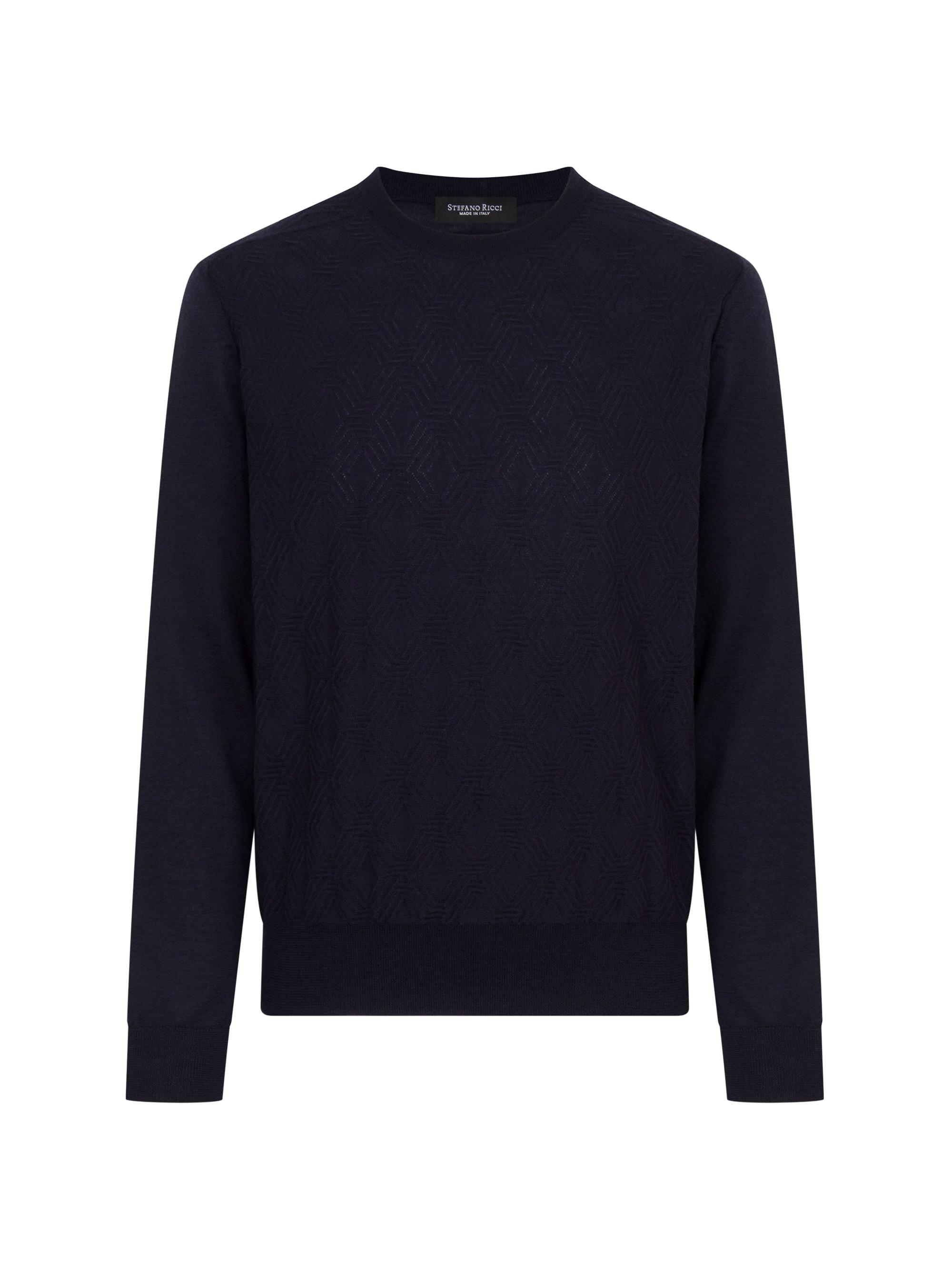Stefano Ricci Men's Diamond Jacquard Cashmere-Silk Crewneck Sweater - Blue