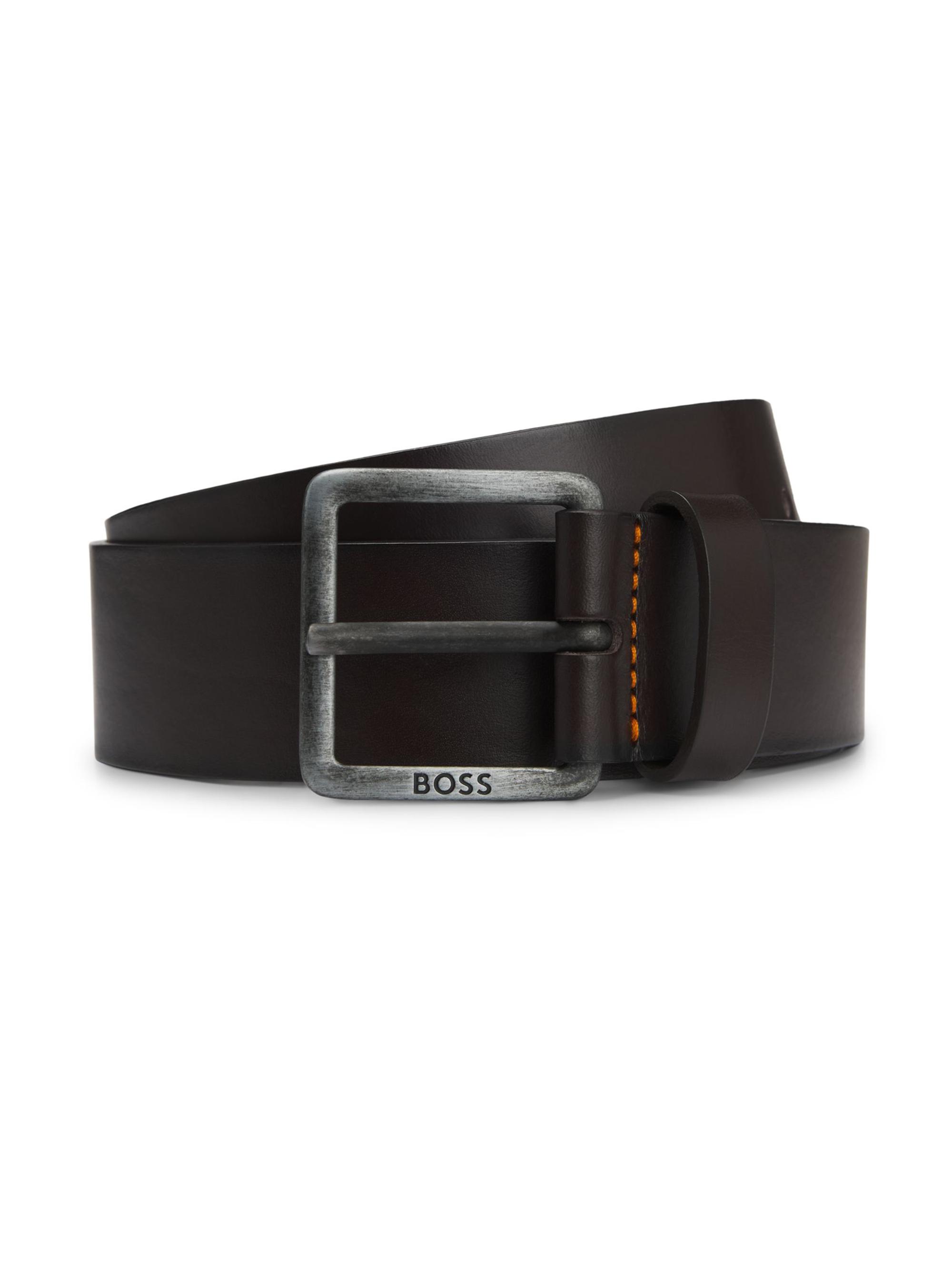 BOSS Men's Leather Belt with Logo Buckle - Brown
