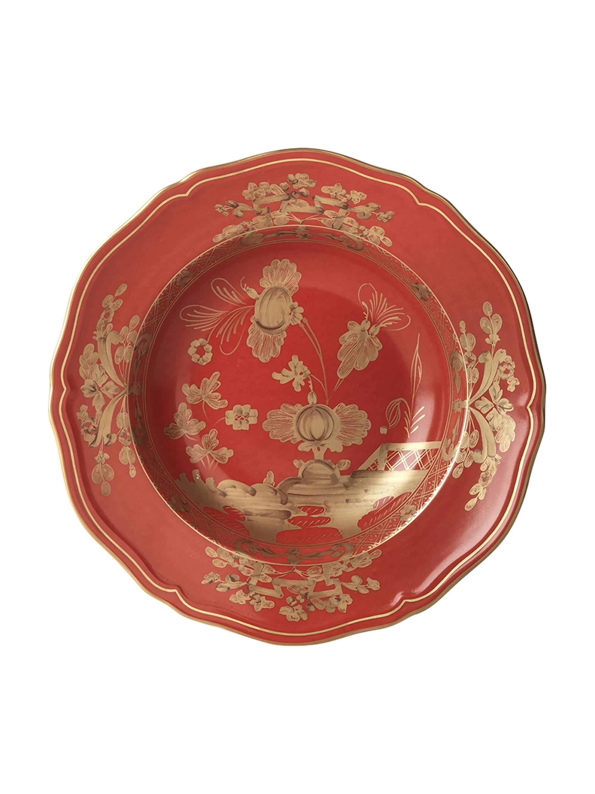 Ginori 1735 Oriente Italiano Rubrum Soup Plate - Red Gold