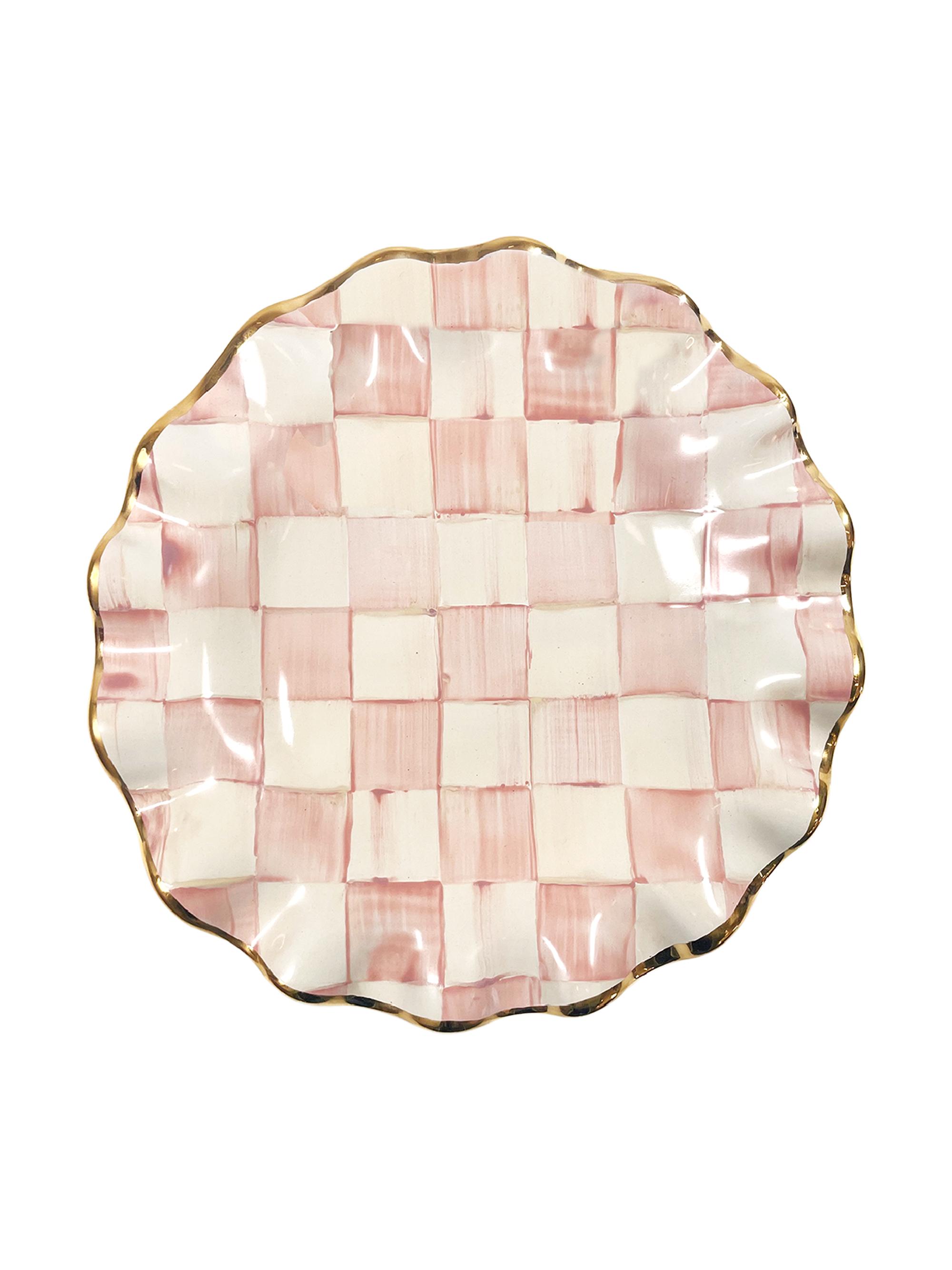 MacKenzie-Childs Rosy Check Fluted Ceramic Dessert Plate