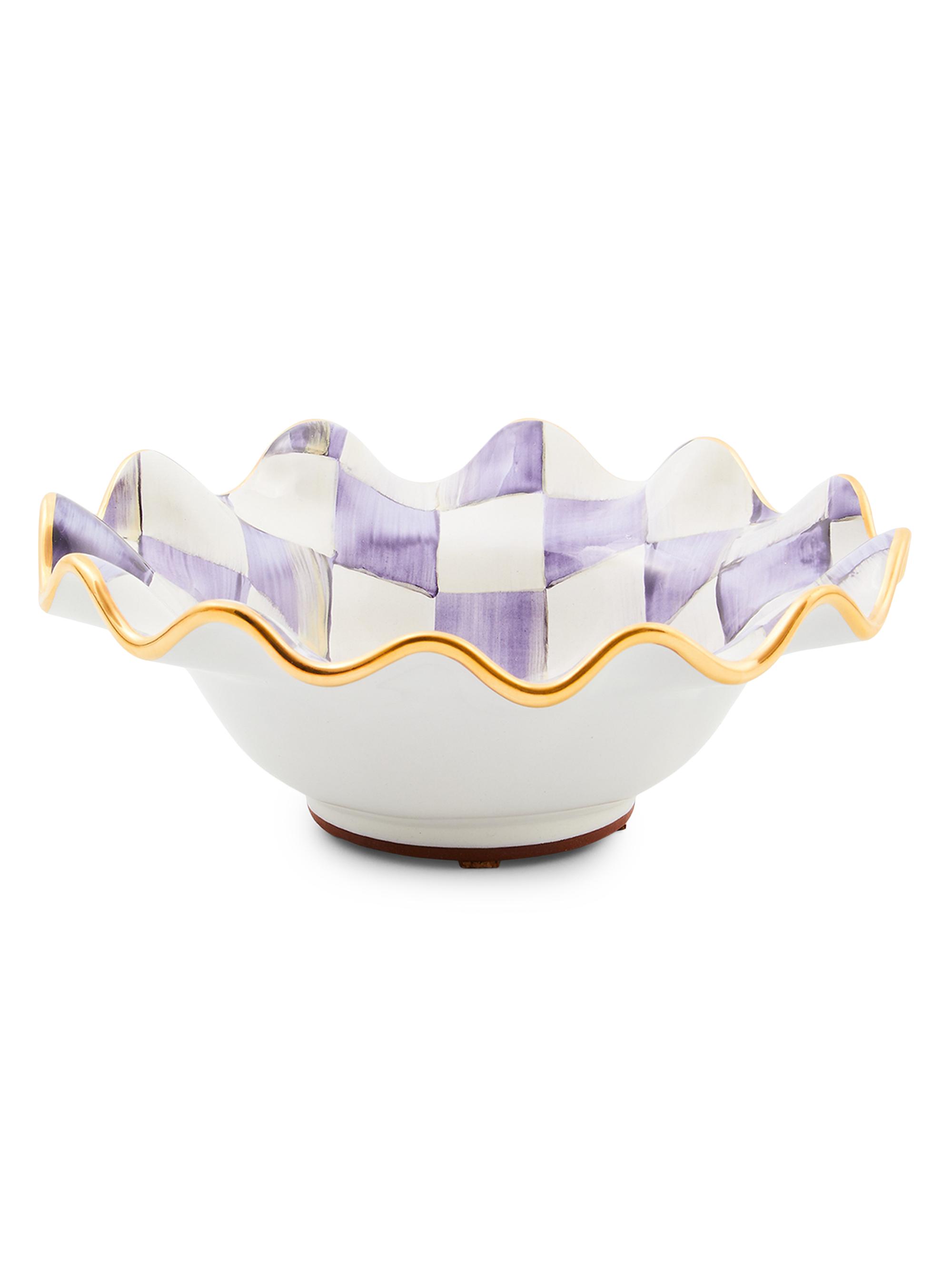 MacKenzie-Childs Plum Check Fluted Ceramic Breakfast Bowl