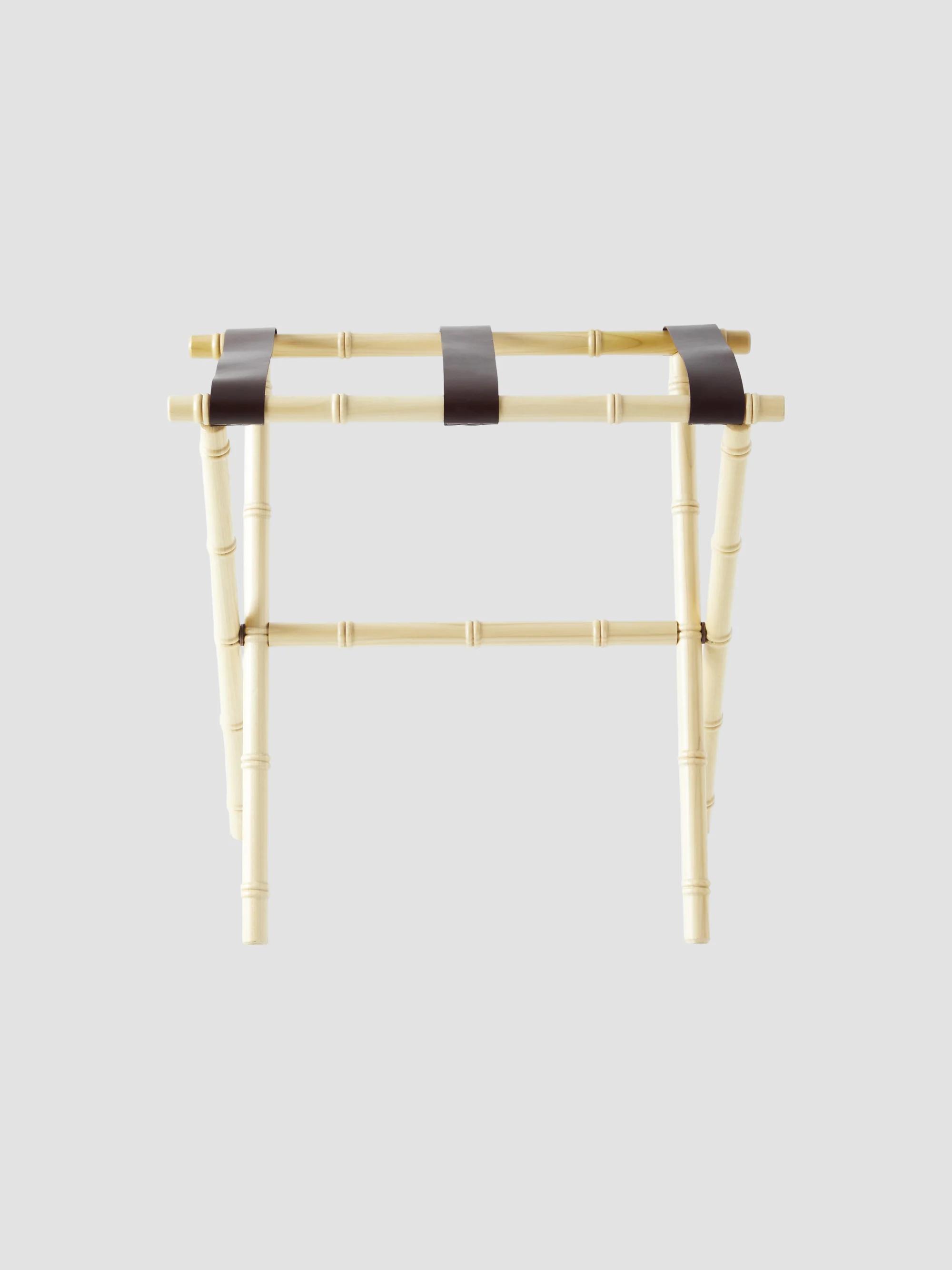 Bamboo Inspired Luggage Rack with Leather Straps - Beige
