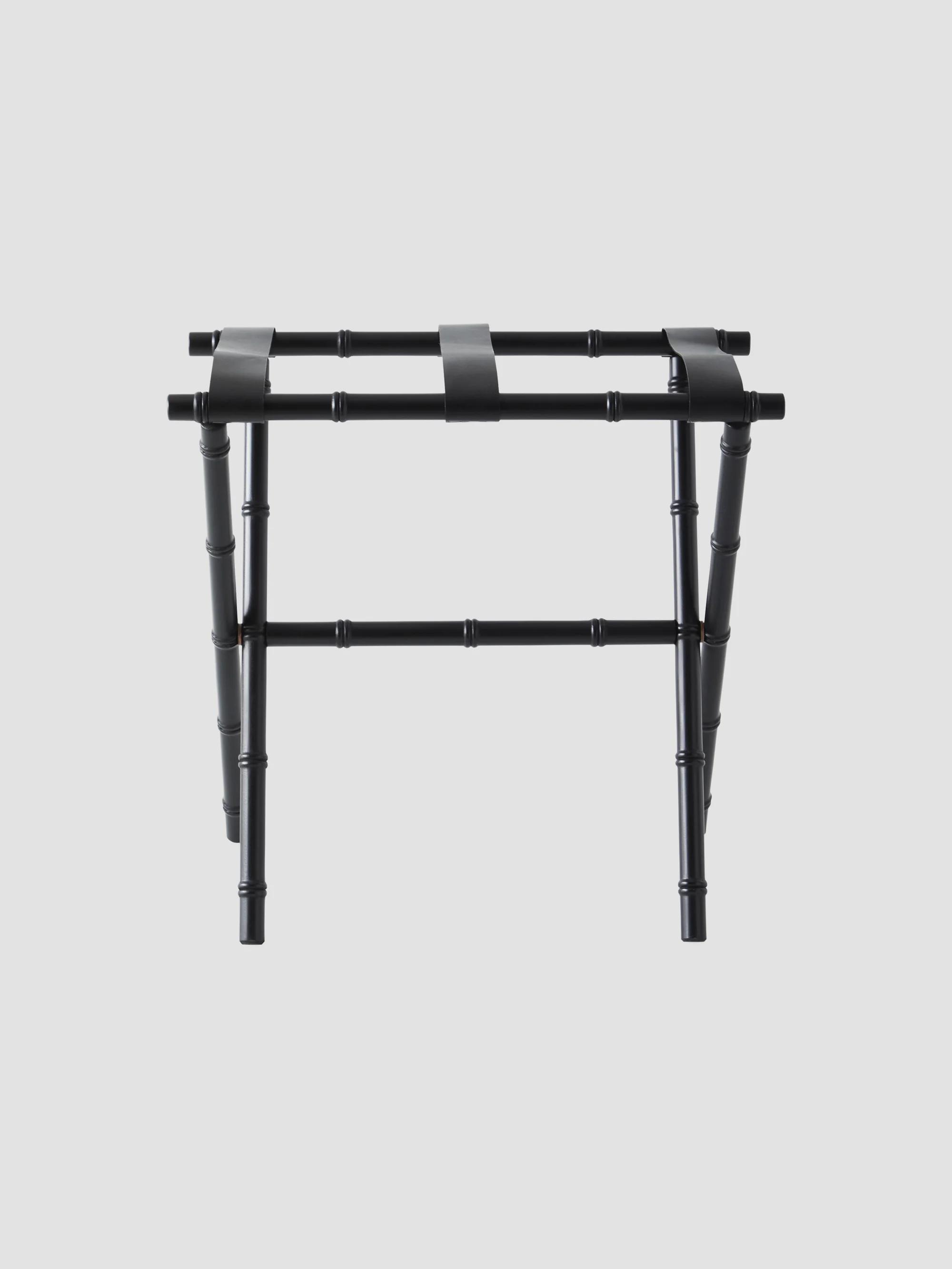Bamboo Inspired Luggage Rack with Leather Straps - Black