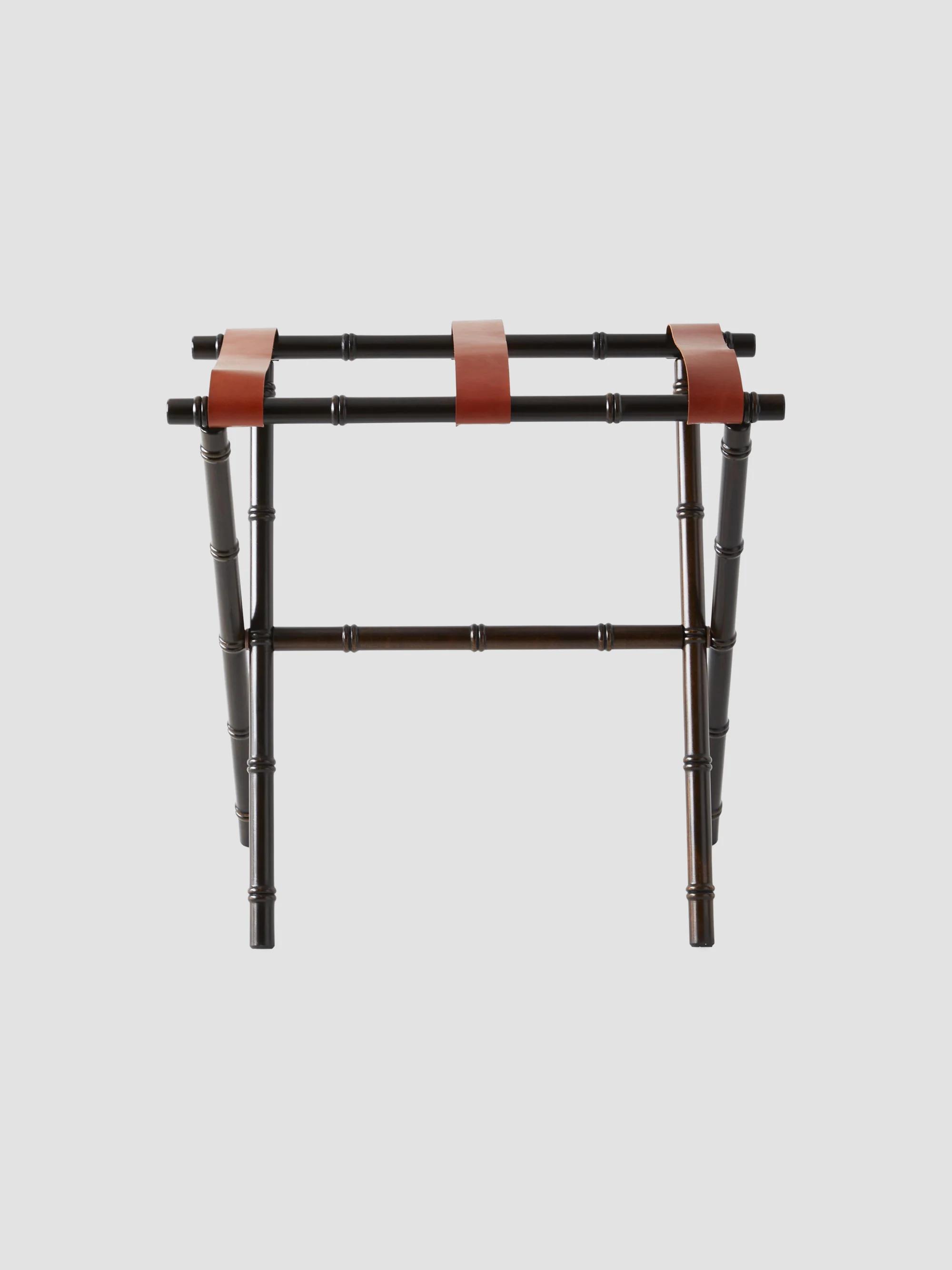 Bamboo Inspired Luggage Rack with Leather Straps - Dark Brown