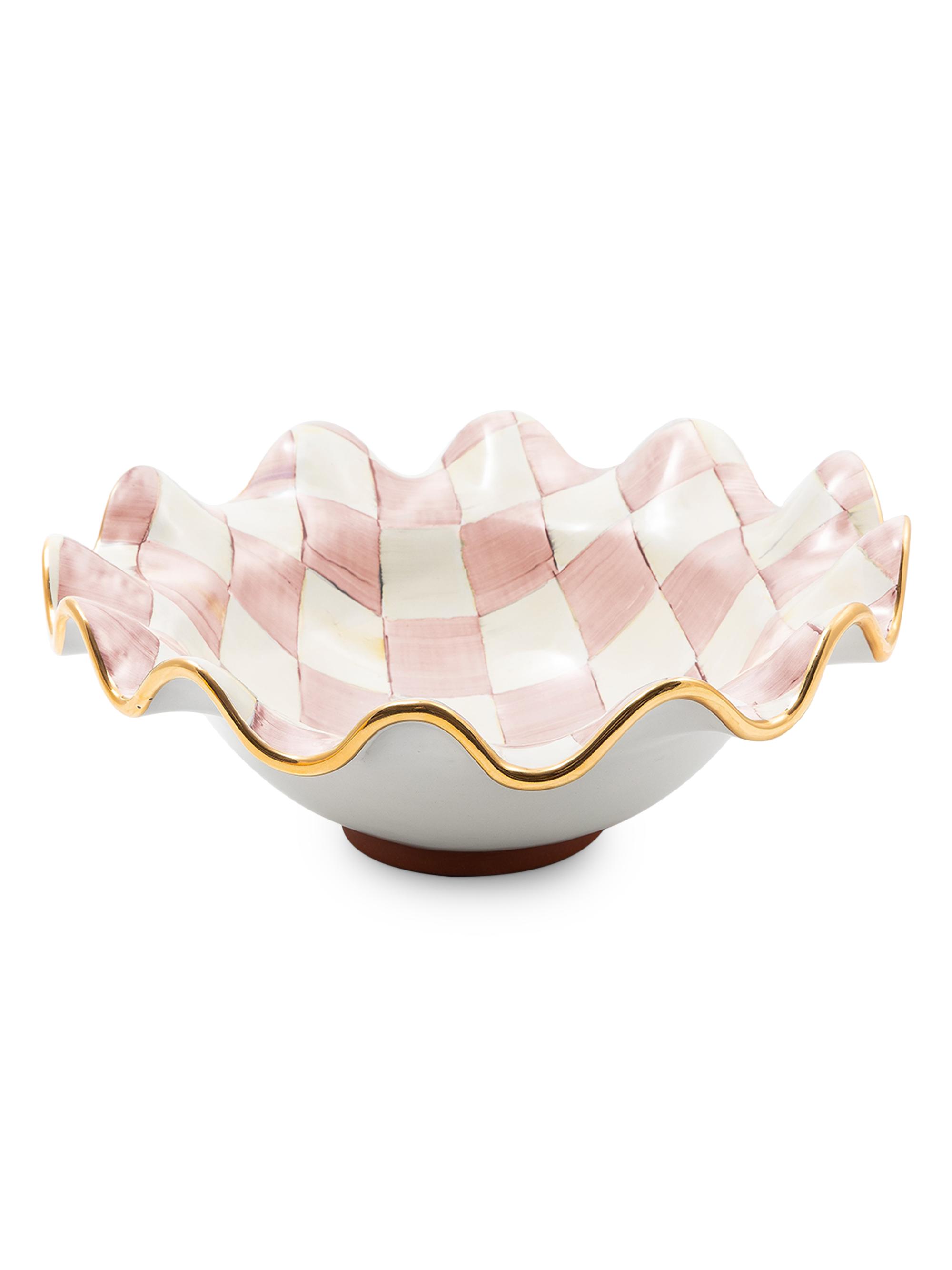 MacKenzie-Childs Medium Rosy Check Ceramic Fluted Serving Bowl