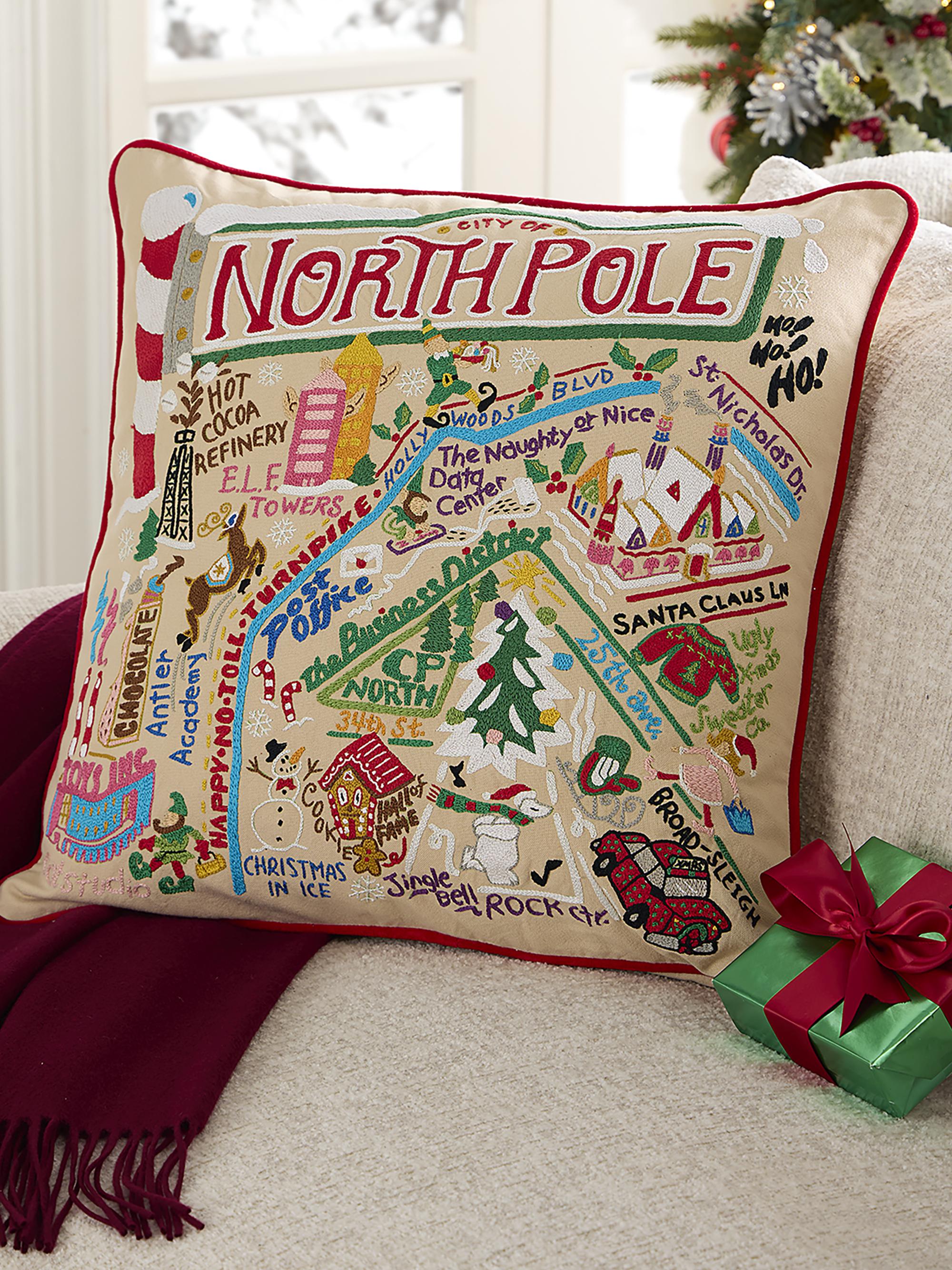 Cat Studio North Pole City Embroidered Pillow