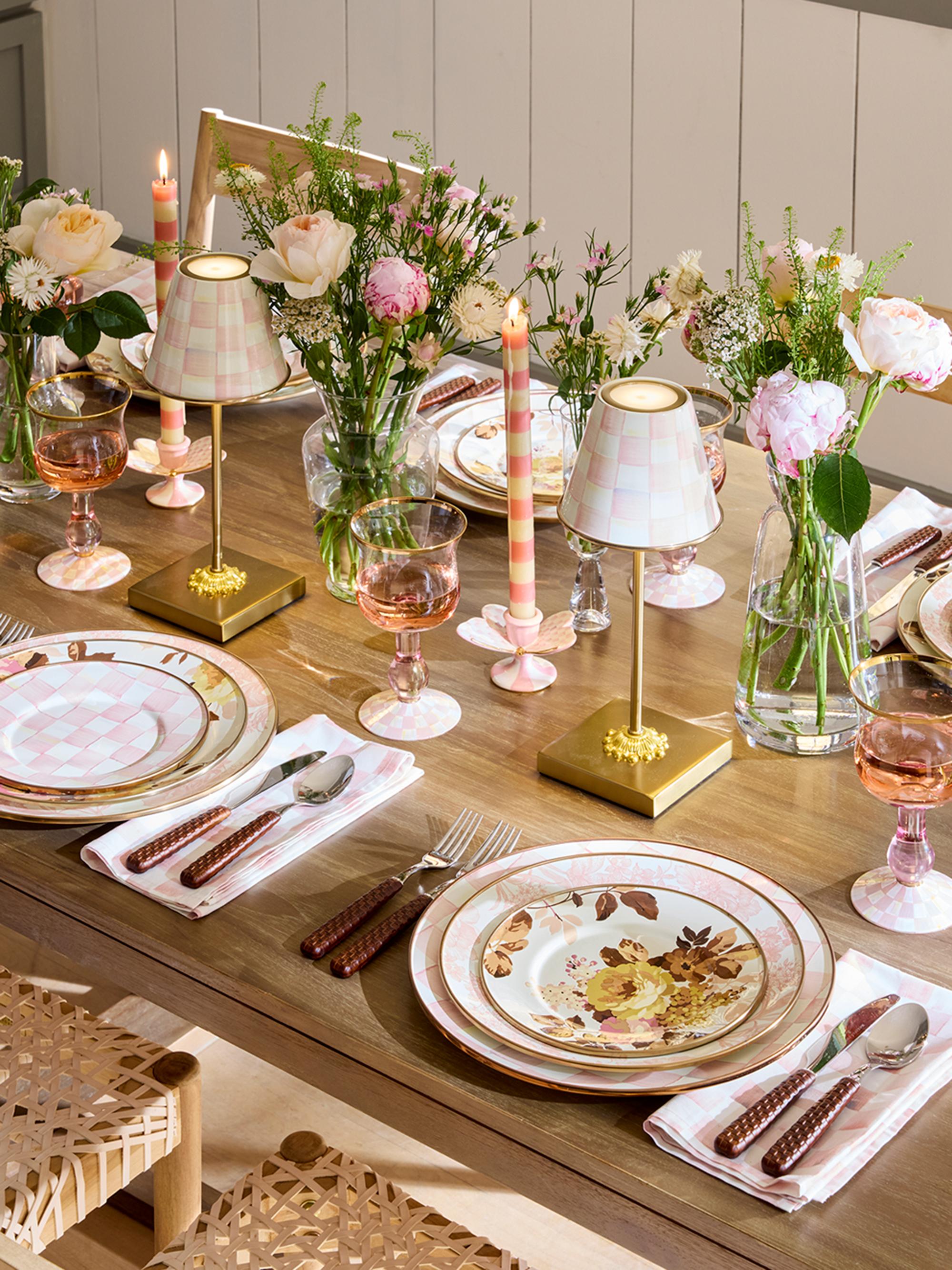 MacKenzie-Childs Rosy Check Butterfly Candle Holders, Set of 2