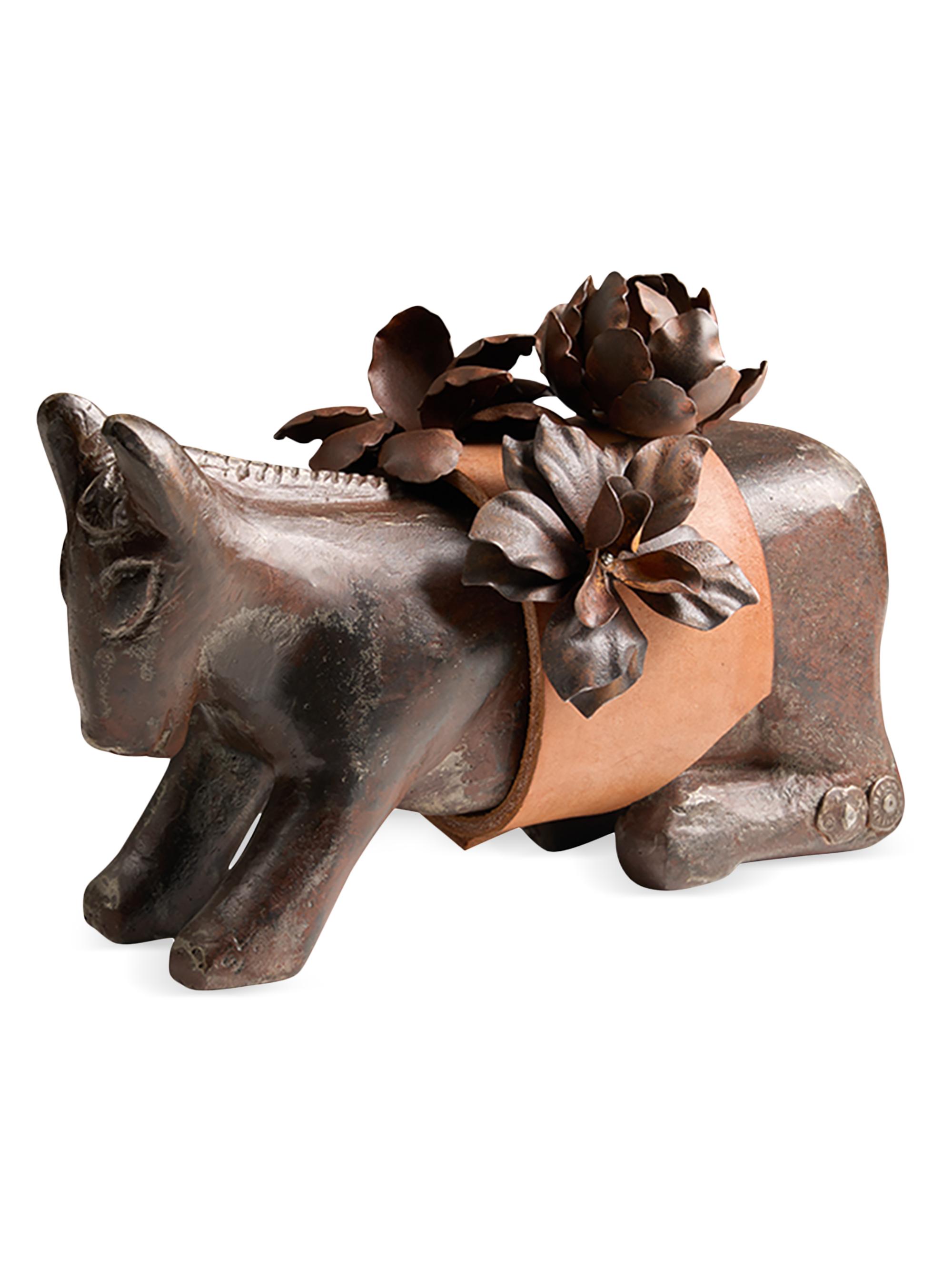Jan Barboglio Mini Burro de Flores Cast Iron-Leather Decorative Object - Brown