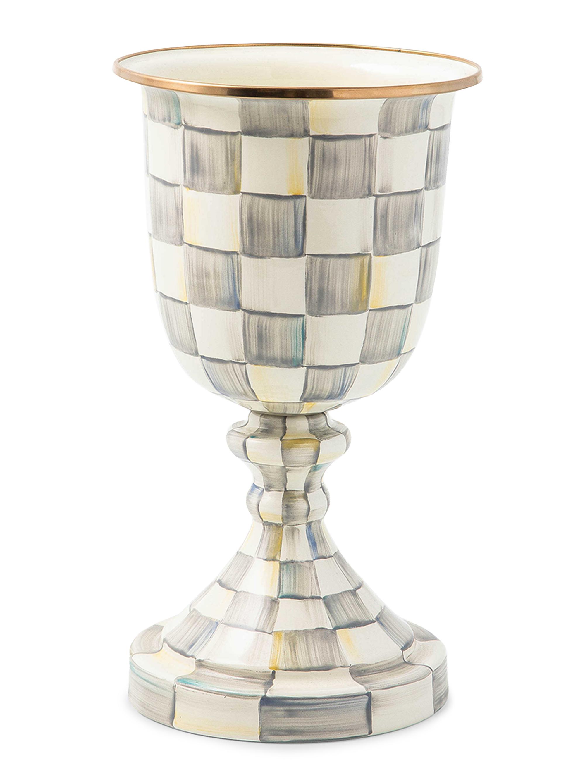 MacKenzie-Childs Sterling Check Enamel Pedestal Vase