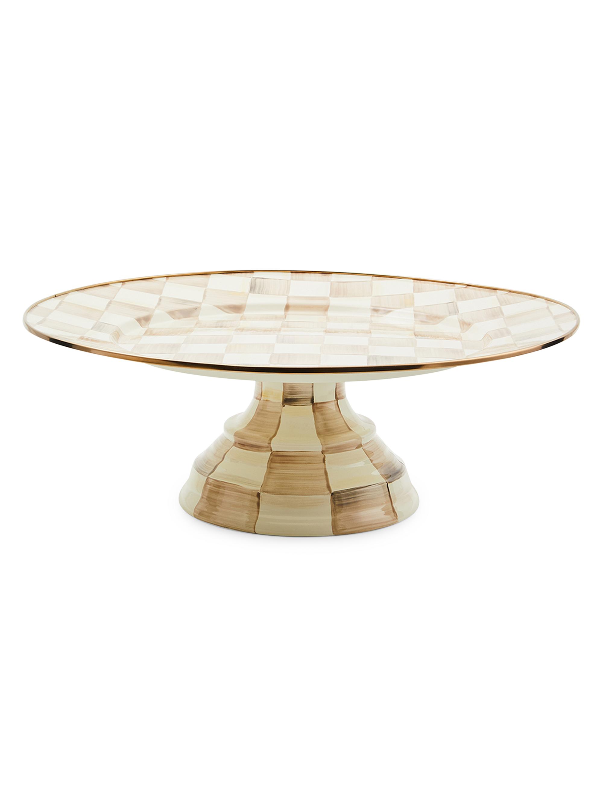 MacKenzie-Childs Small Mocha Check Pedestal Platter