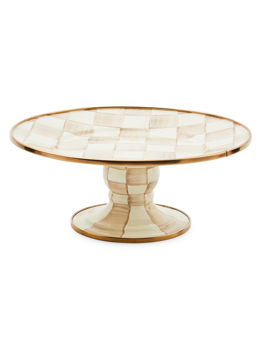 MacKenzie-Childs Mocha Check Mini Pedestal Platter | Saks Fifth Avenue
