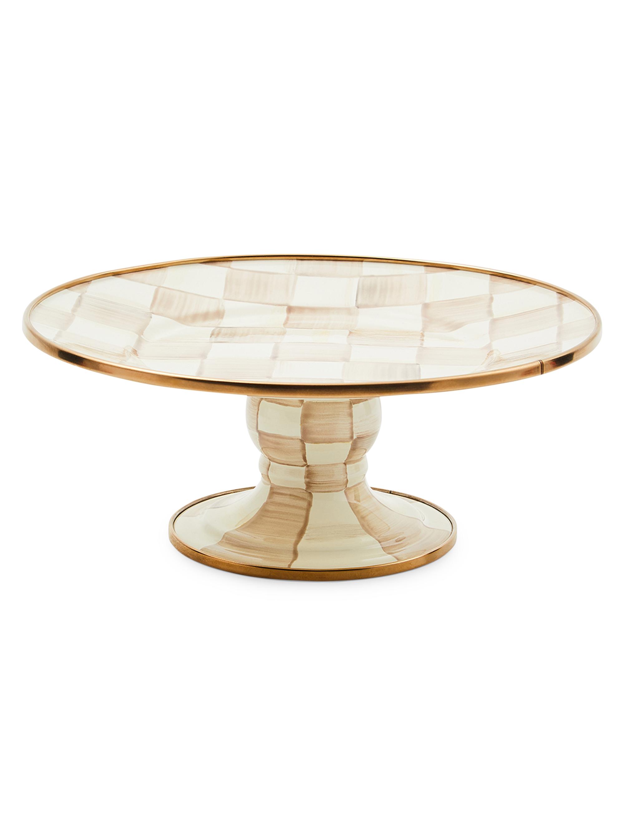 MacKenzie-Childs Mocha Check Mini Pedestal Platter