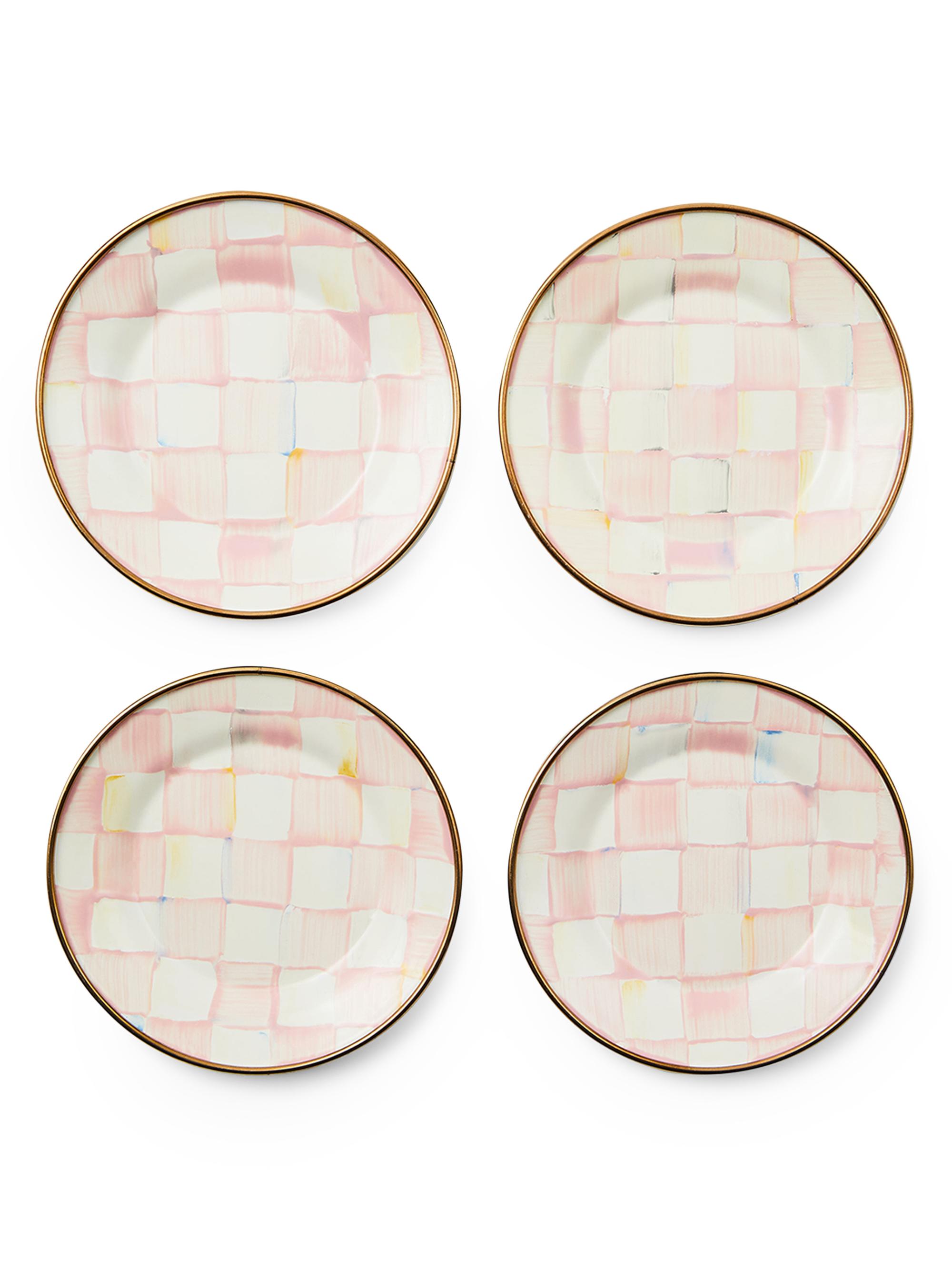 MacKenzie-Childs Rosy Check Appetizer Plates 4-Piece Set